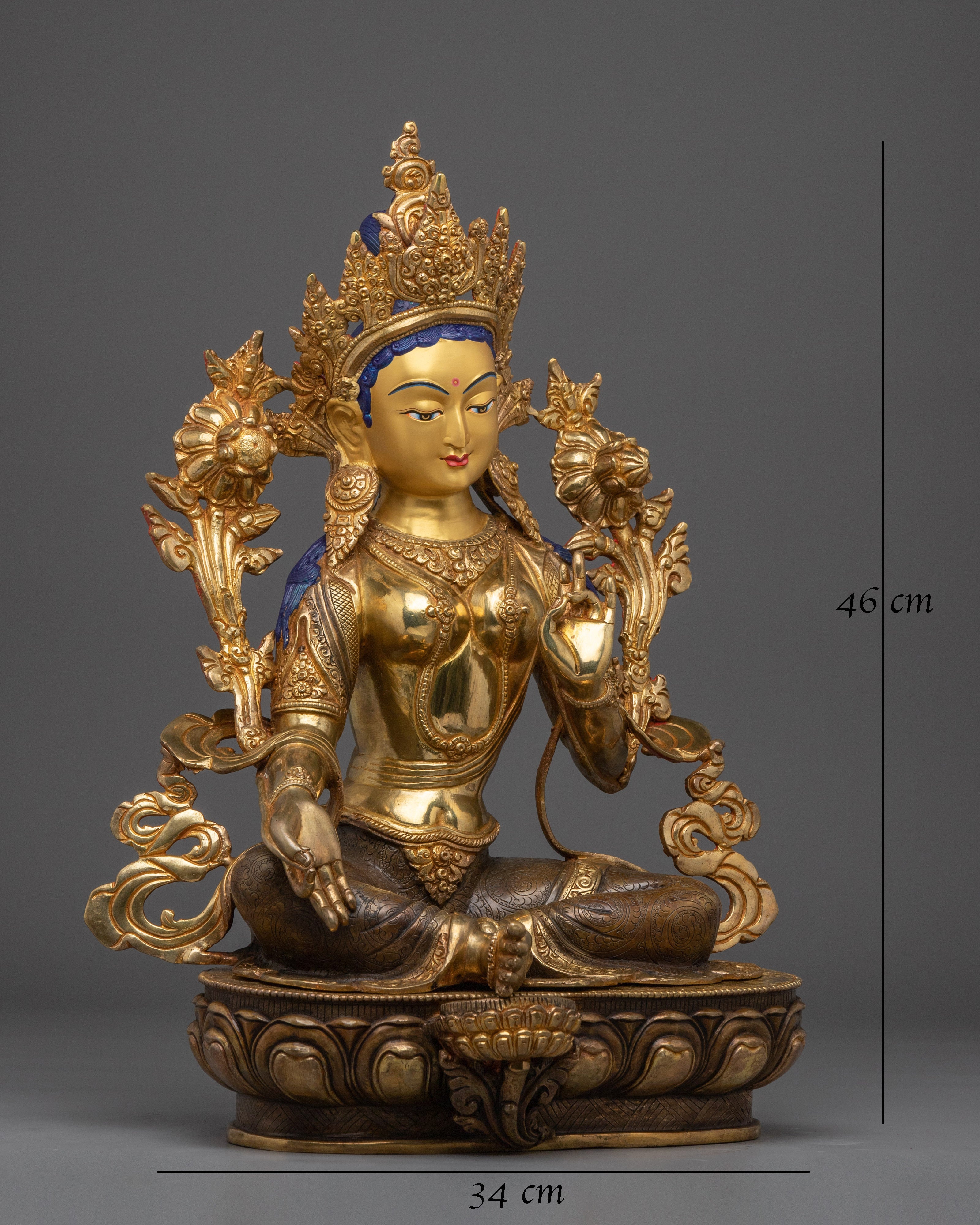 Green Tara statue with 24K Gold Gilding 