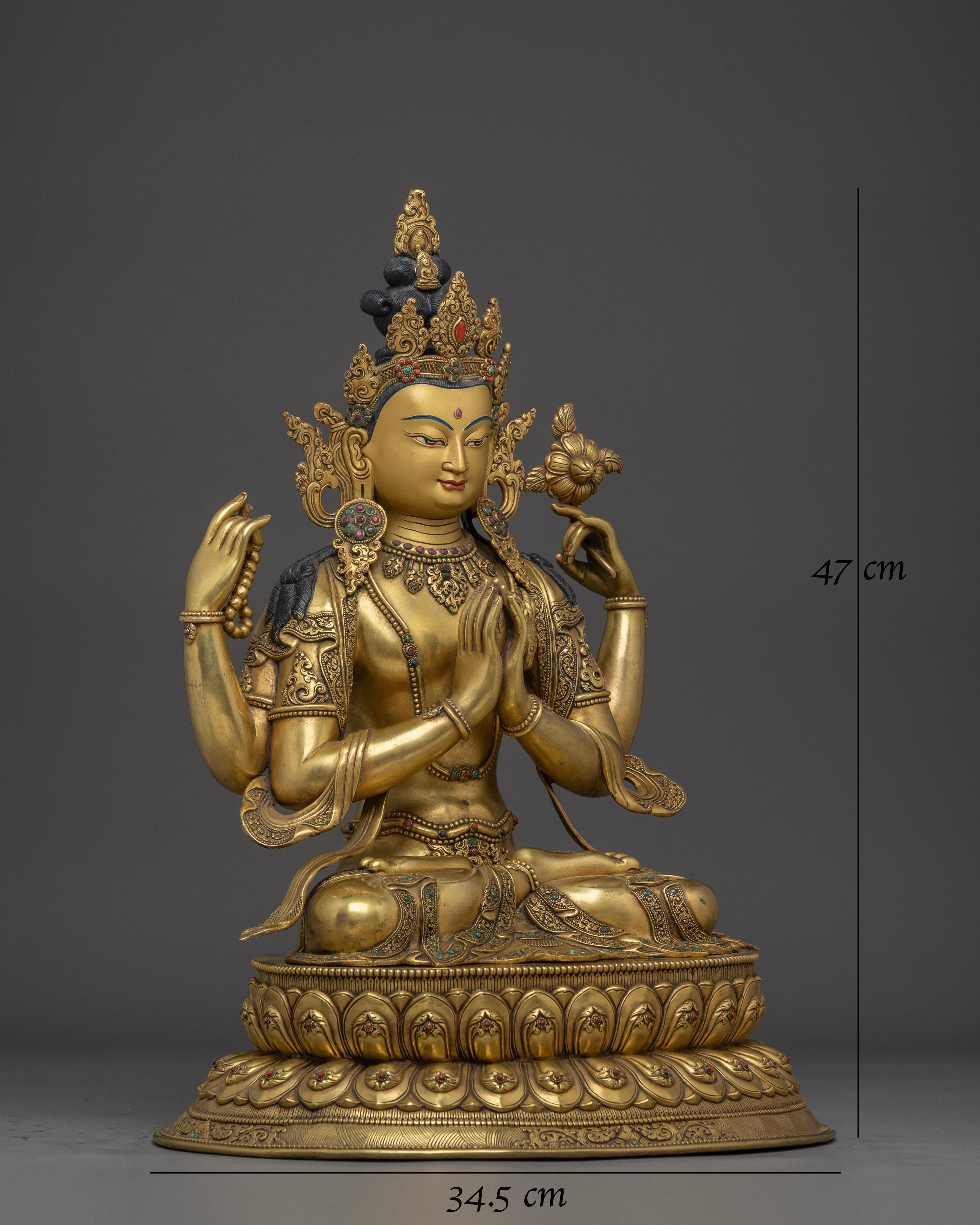 Gold Gilded Chenrezig Art with Copper Body