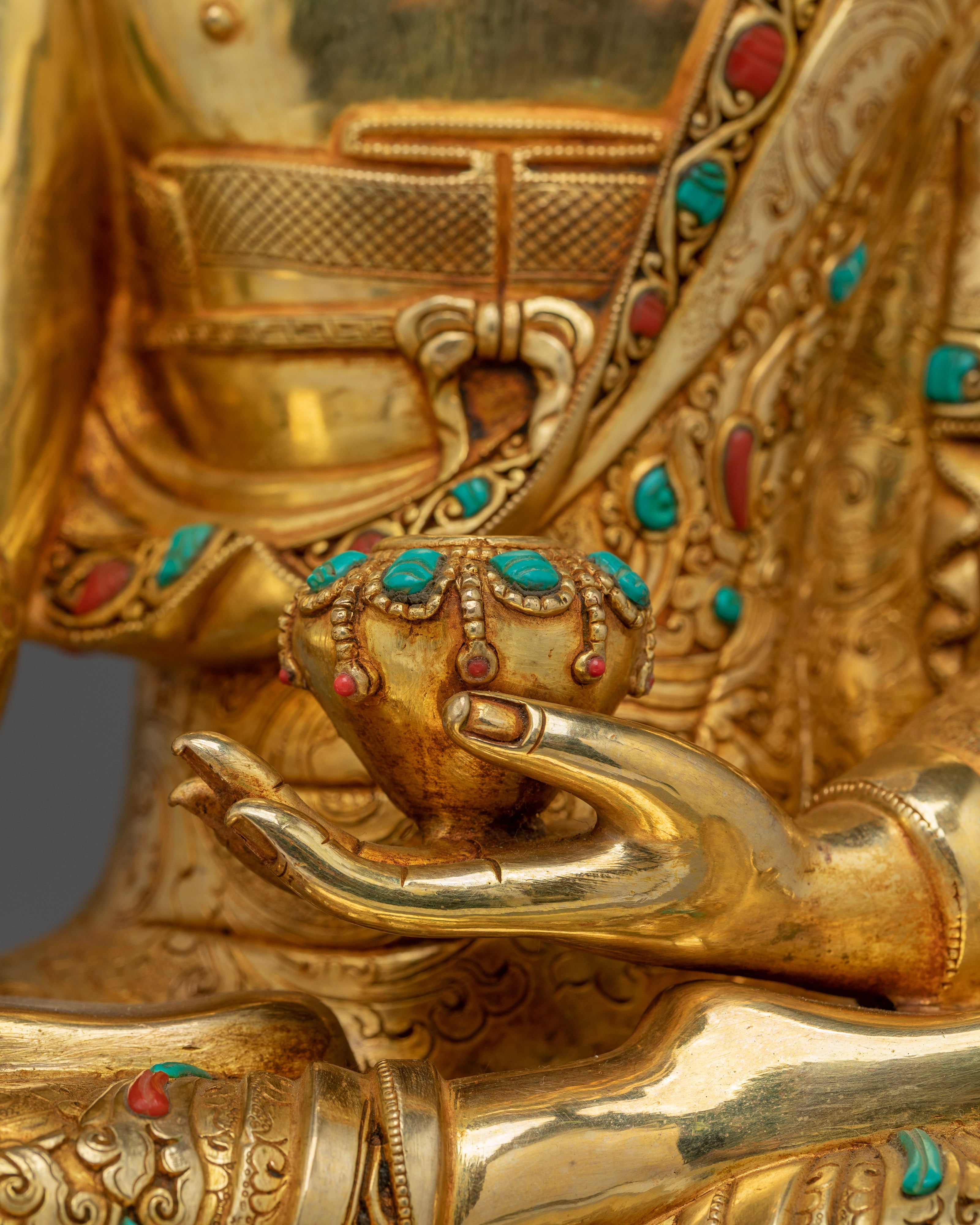 Shakyamuni Buddha Art in 24K Gold Gilding | Sacred Buddha Sculpture for Meditation