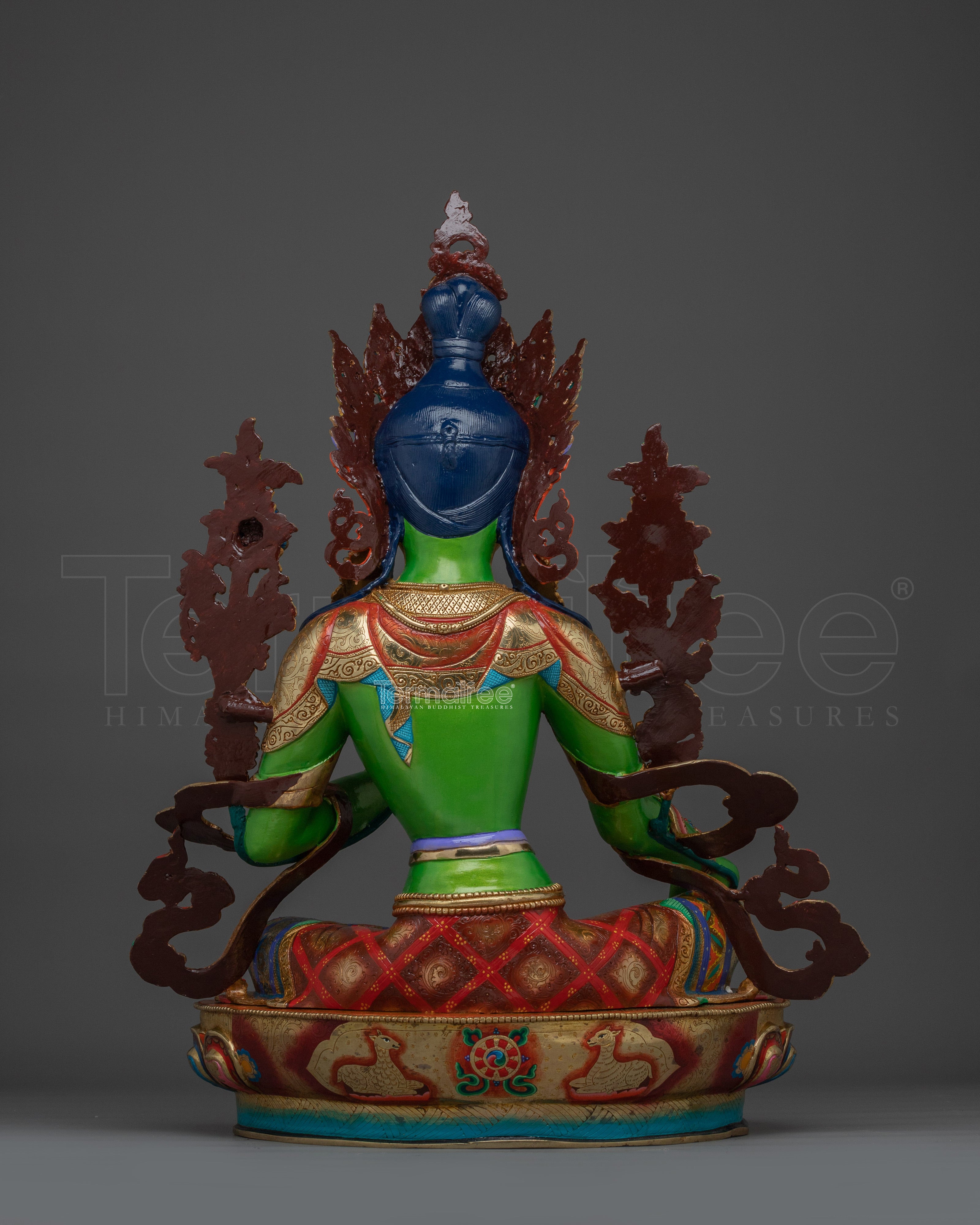 Green Tara in Gold & Acrylic Paint | Spiritual Altar Figurine for Meditation