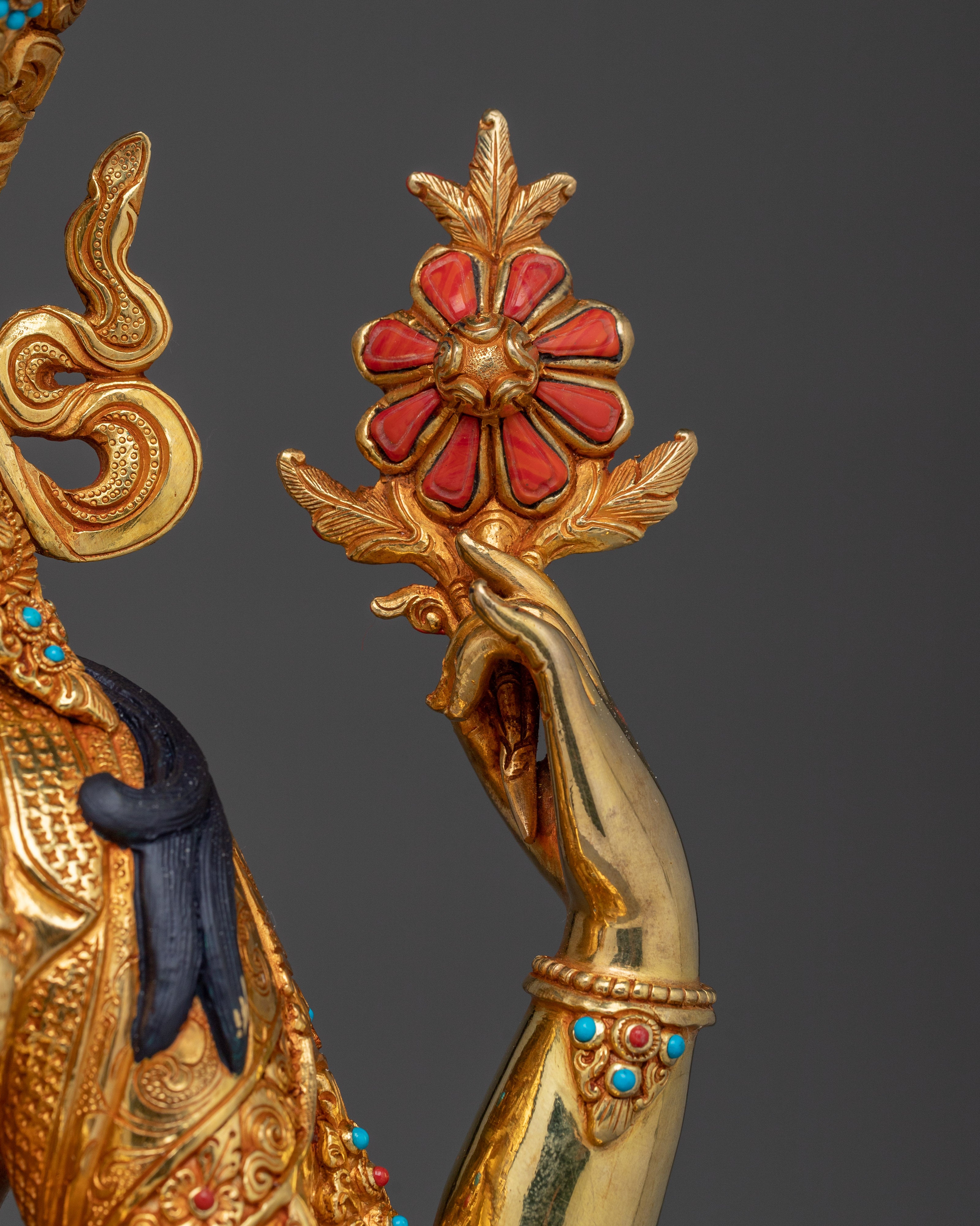 Four-Armed Avalokiteshvara Compassion Sculpture | Chenrezig Deity with 24K Gold Gilding