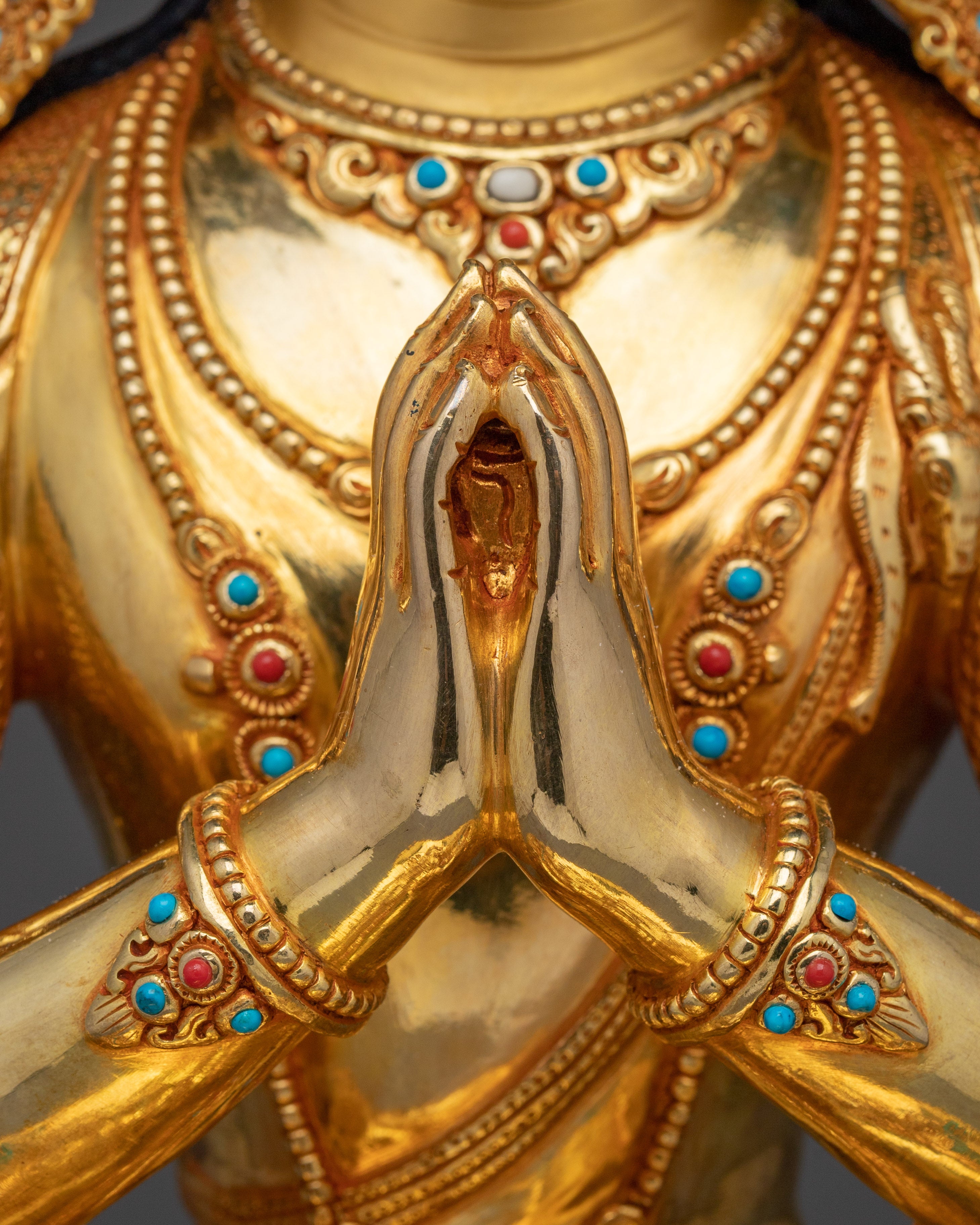 Four-Armed Avalokiteshvara Compassion Sculpture | Chenrezig Deity with 24K Gold Gilding