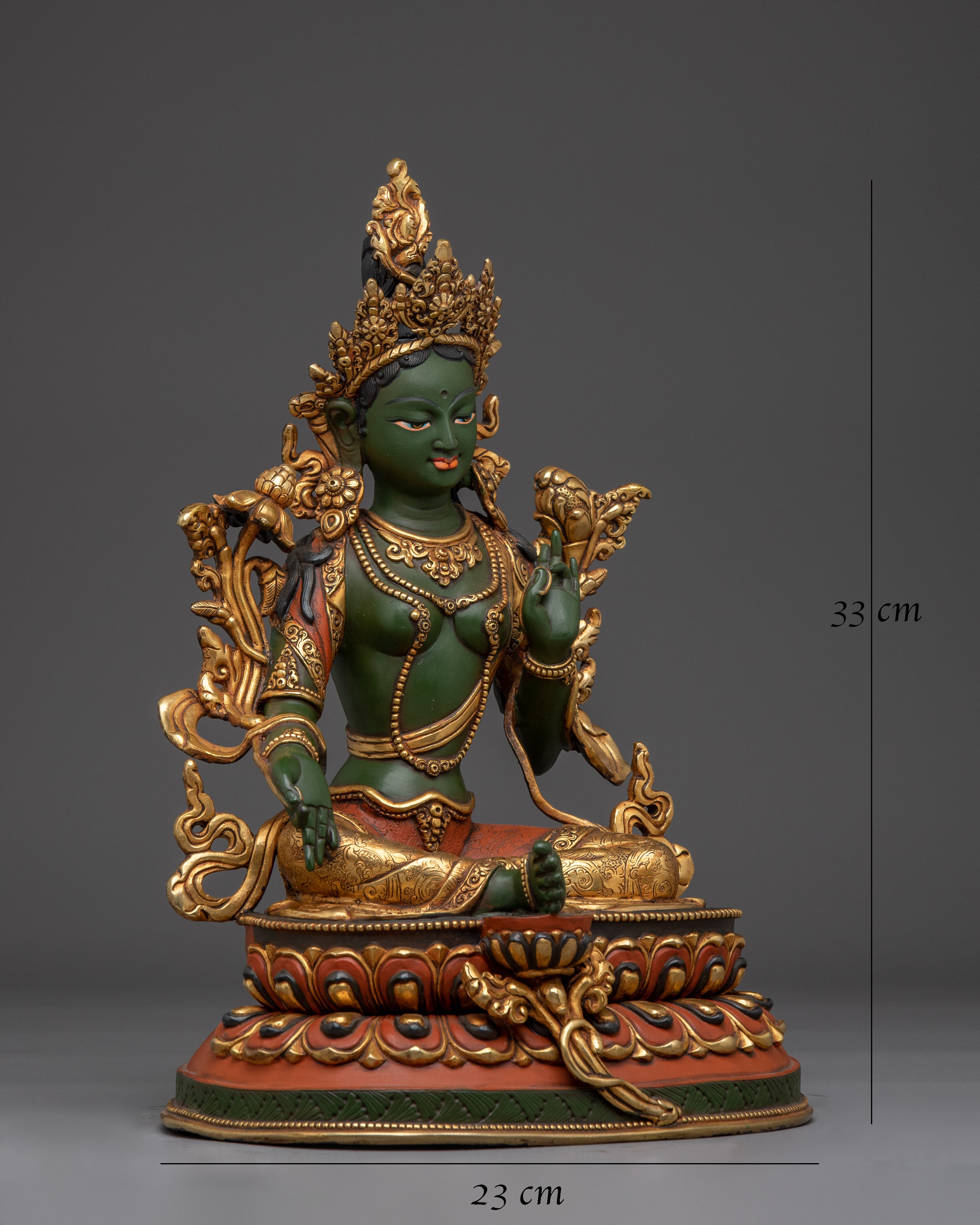 Green Tara 24K Gold Gilded Copper Sculpture 