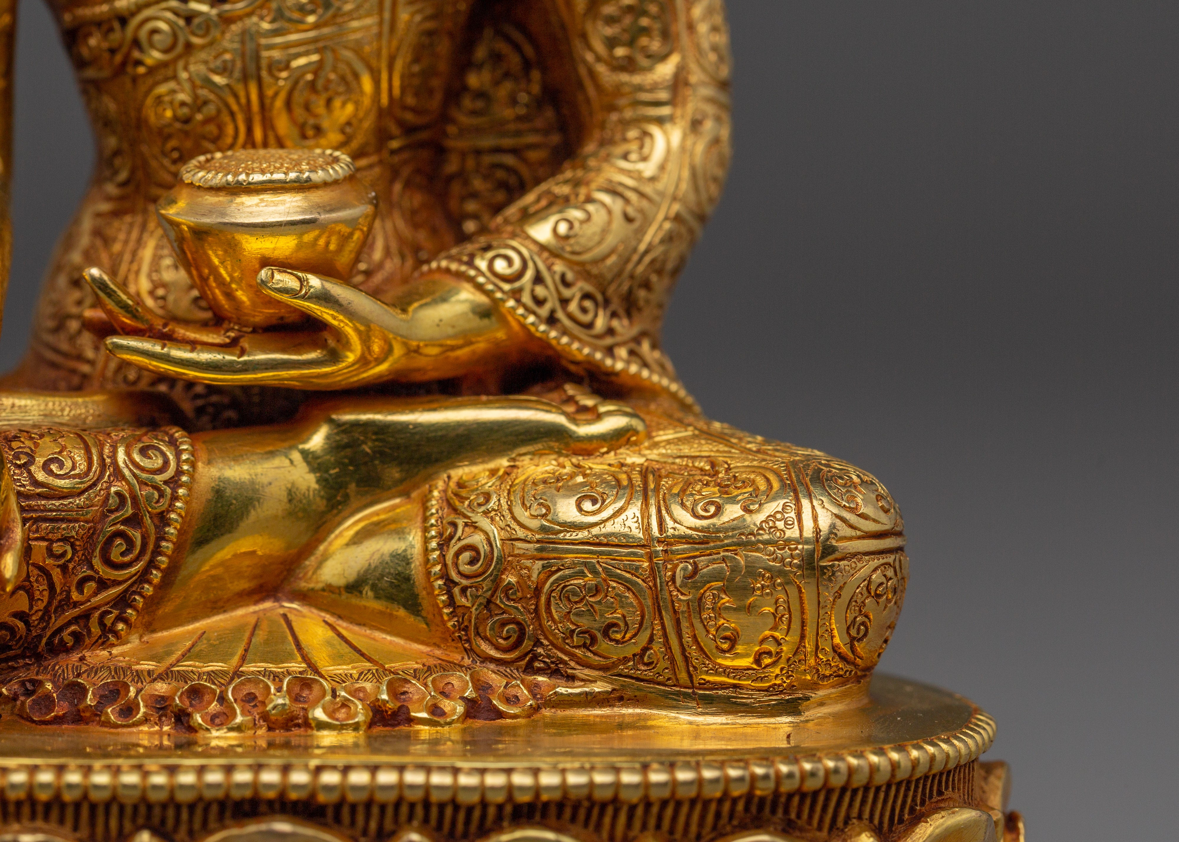 Peaceful Golden Shakyamuni Buddha Artwork | Himalayan Sculpture