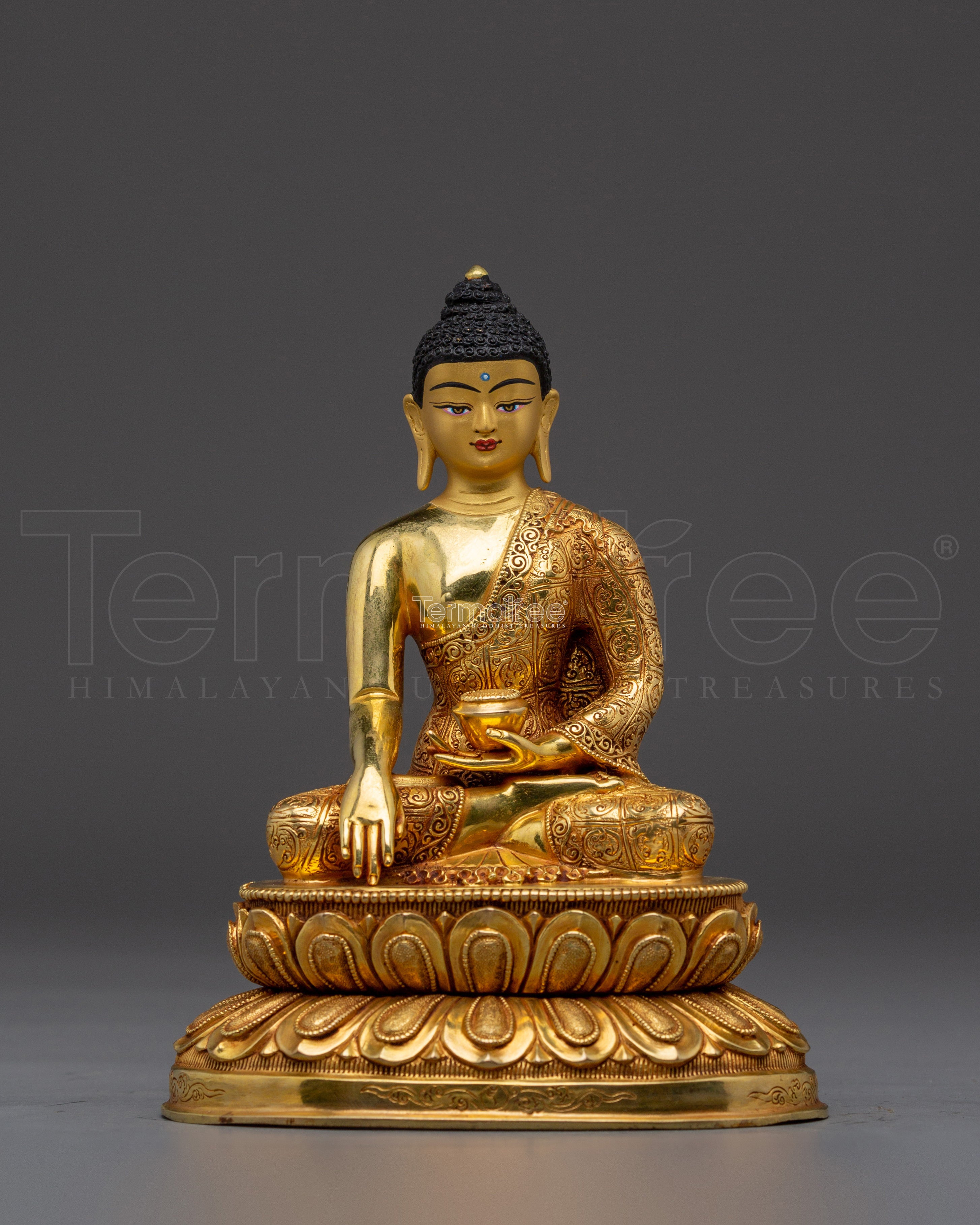 Peaceful Golden Shakyamuni Buddha Artwork | Himalayan Sculpture