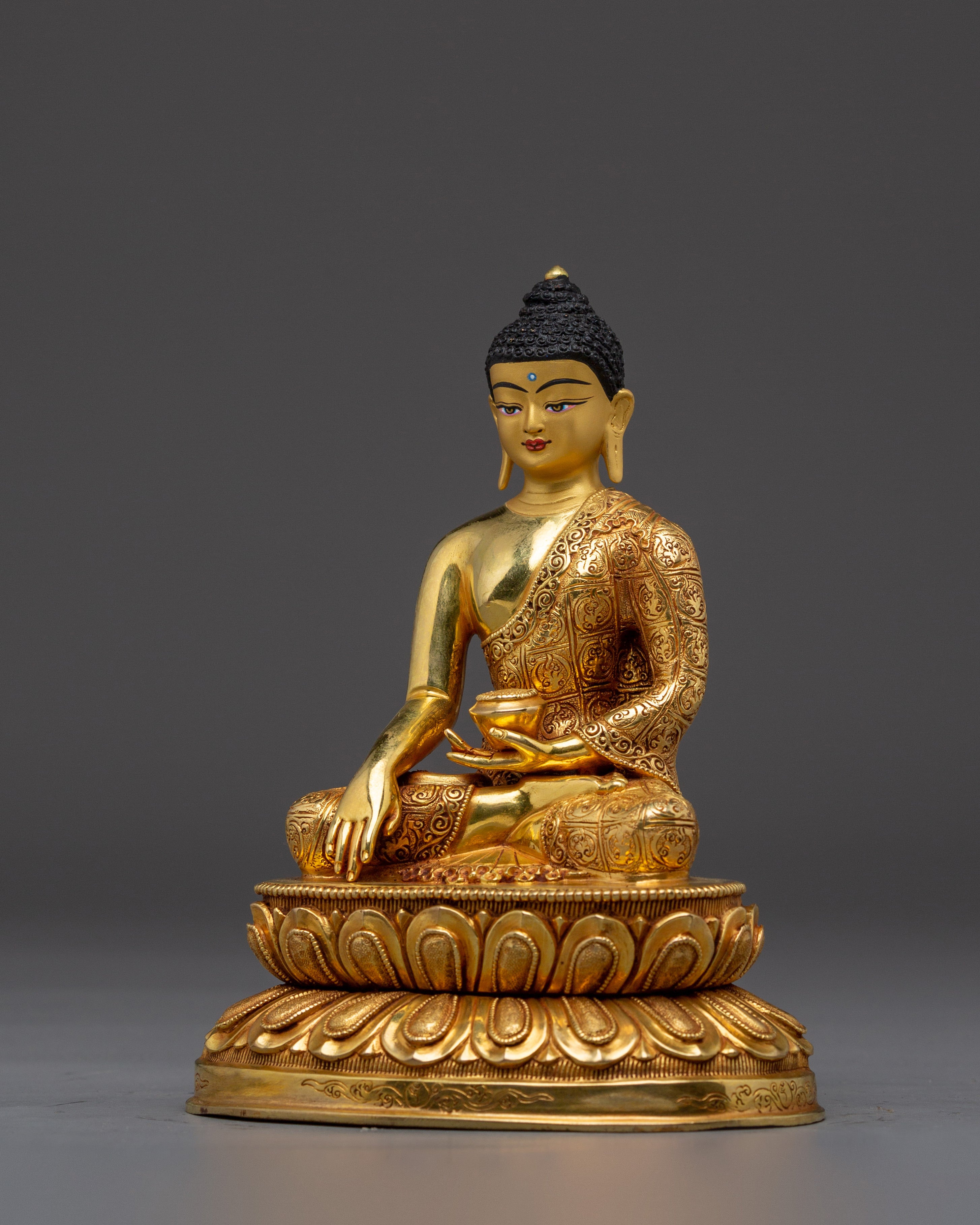 Peaceful Golden Shakyamuni Buddha Artwork | Himalayan Sculpture