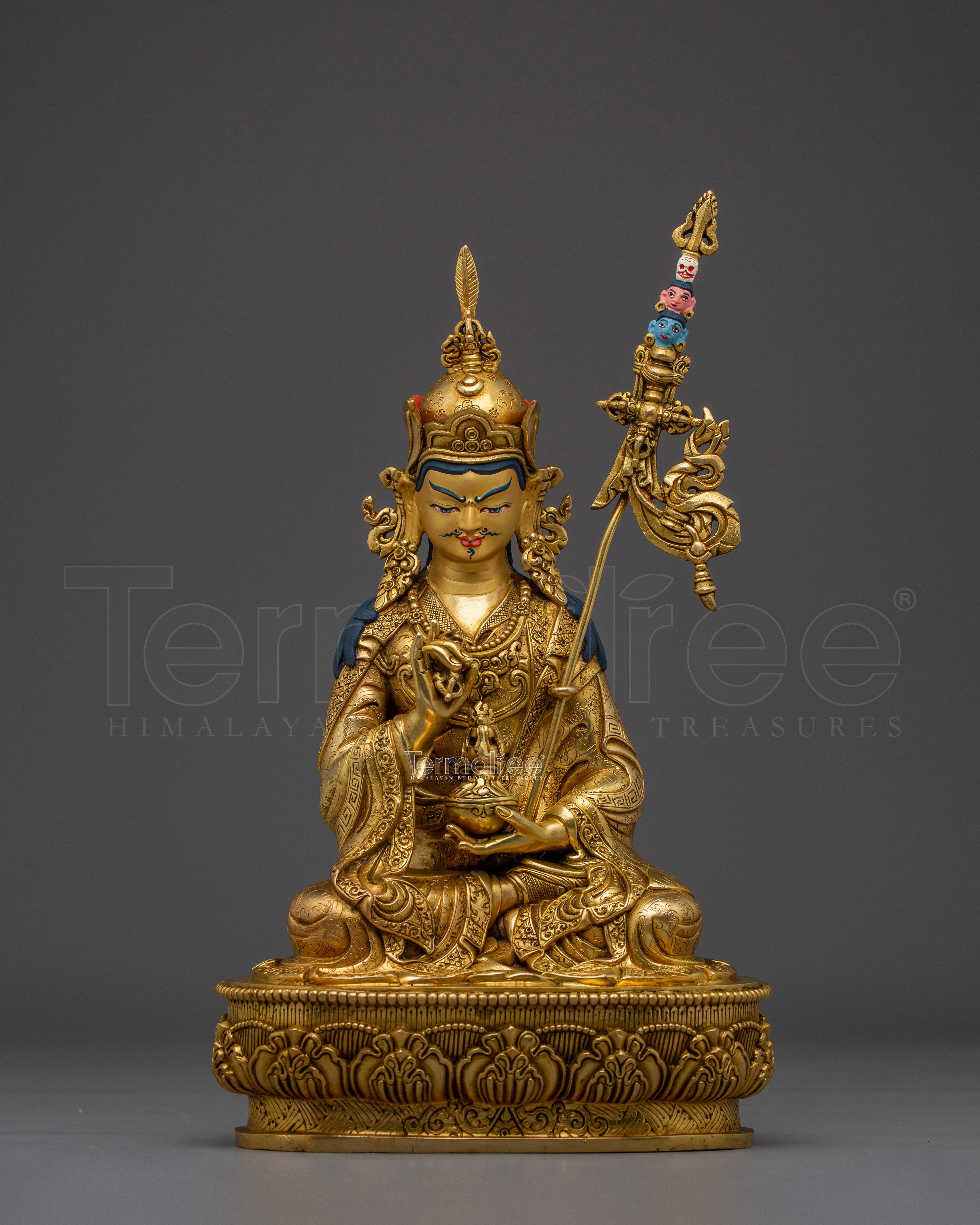 Handcrafted Gold Gilded Guru Tsokye Dorje Copper Statue | Buddhist Deity for Altar