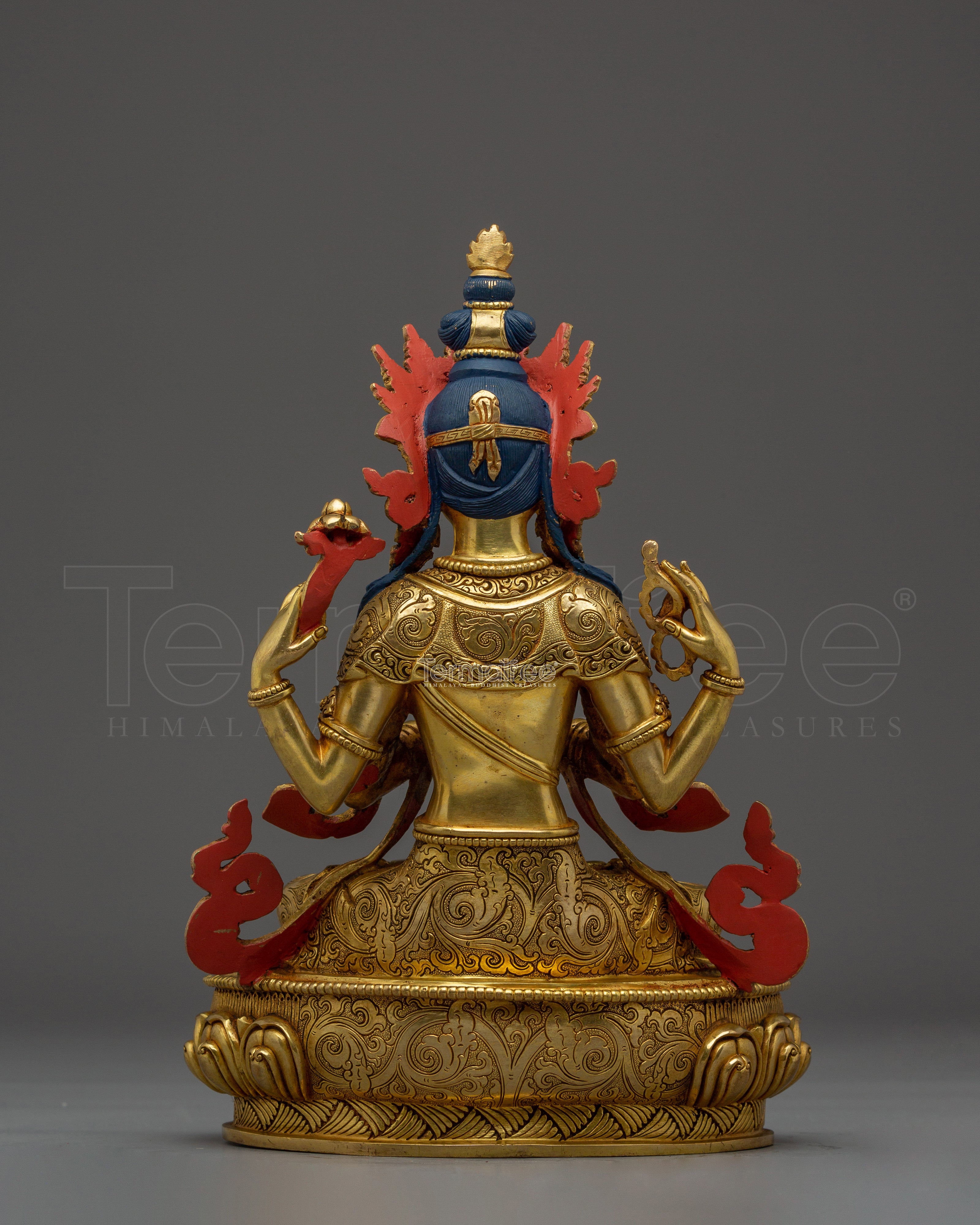 Tibetan Gold Gilded Chenrezig Art with Copper Body | Bodhisattva of Compassion