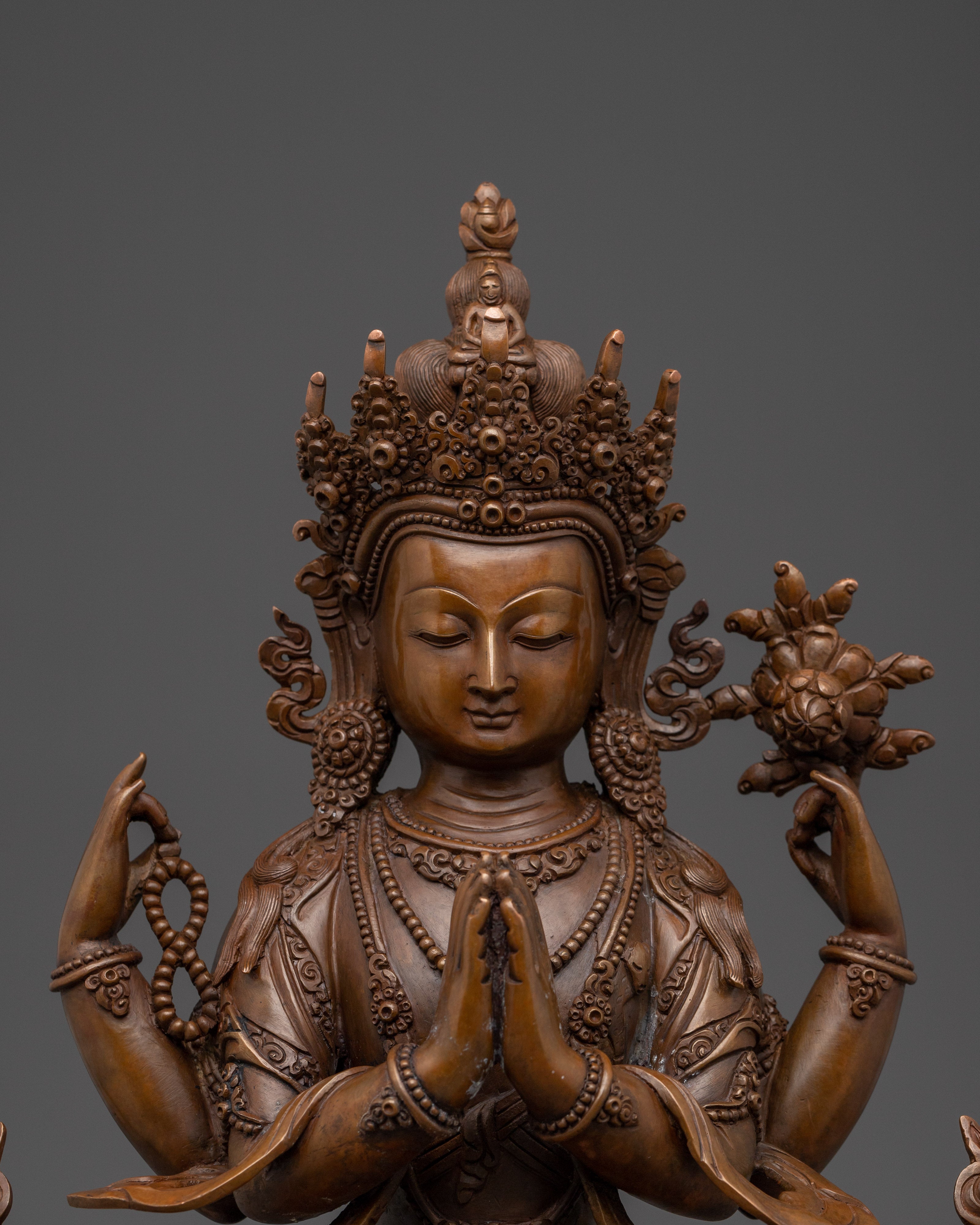 Oxidized Copper Avalokiteshvara Buddha of Compassion | Ideal for Healing, Meditation Spaces
