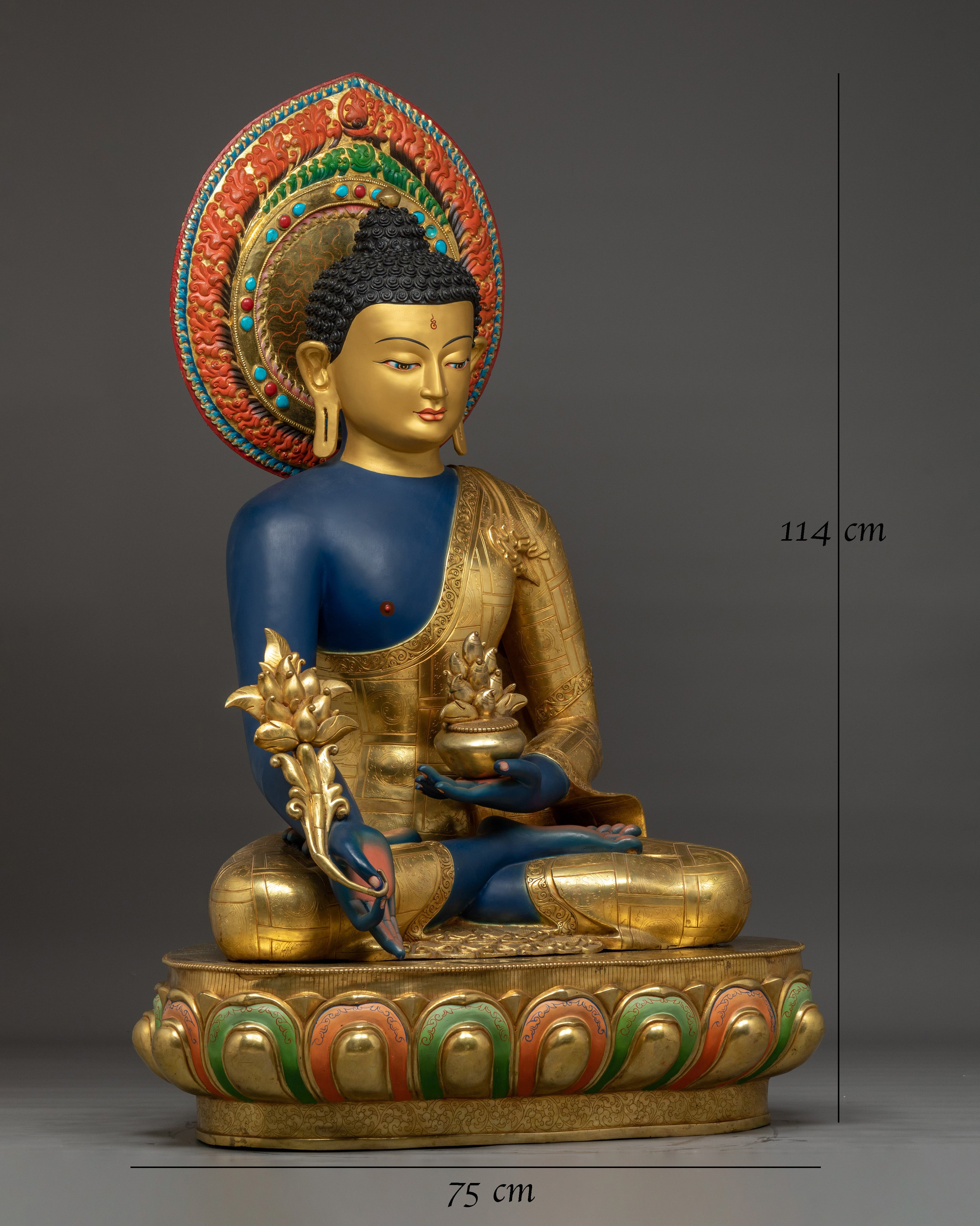 Medicine Buddha Statue in 24K Gold with Gemstones 