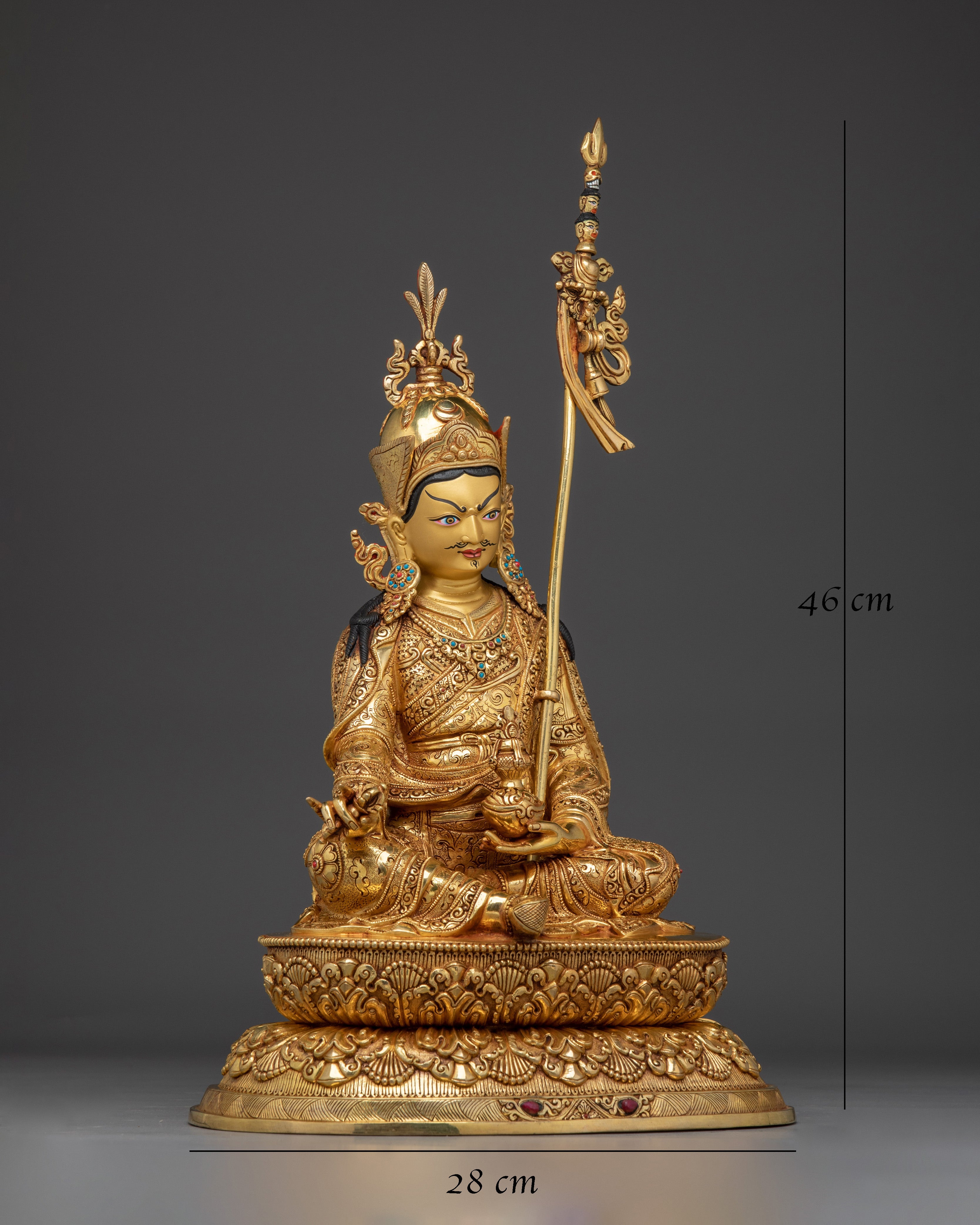 Guru Rinpoche with Khatvanga Trident Statue 