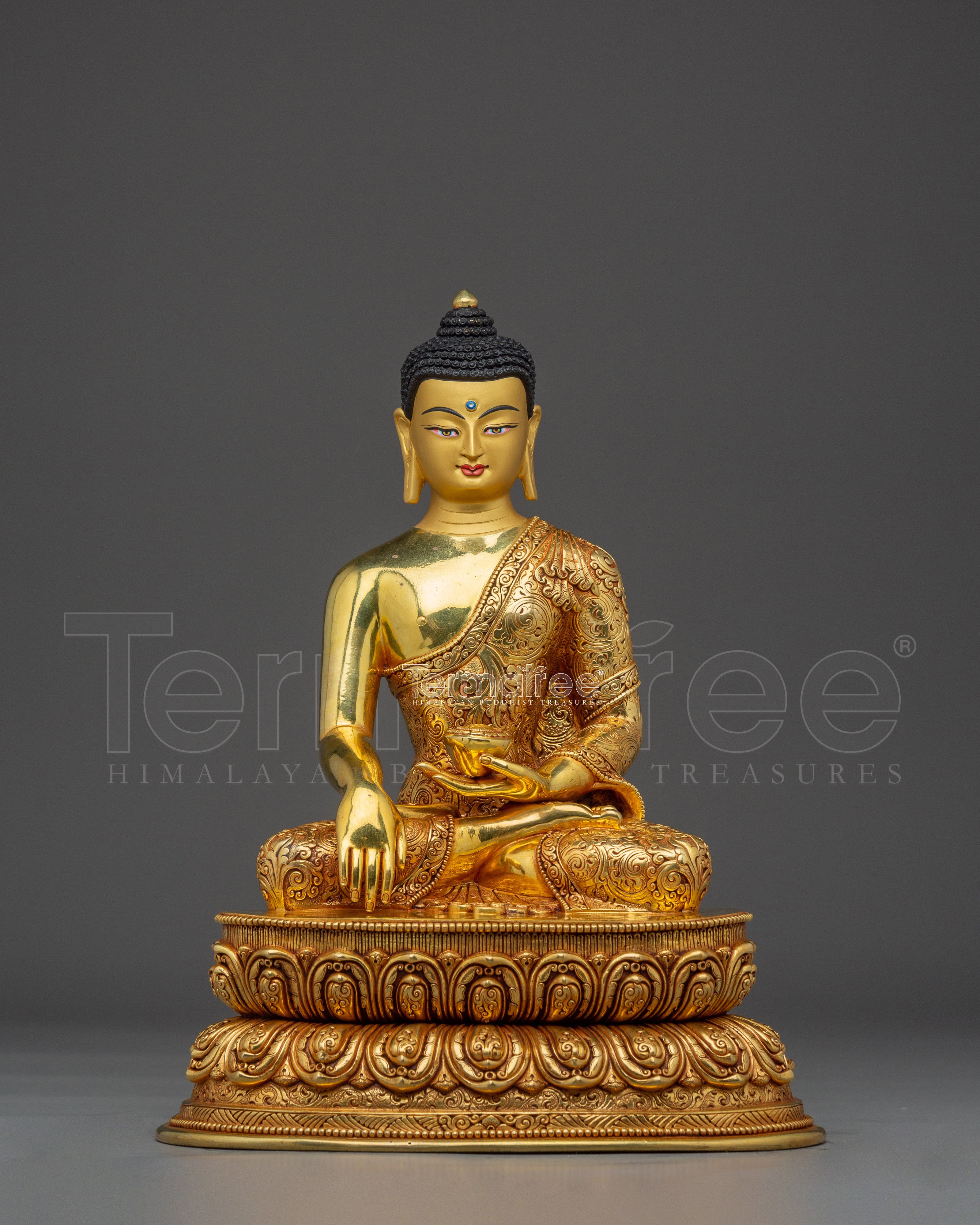 Shakyamuni Buddha Statue with Copper Details | Meditation and Shrine Decor
