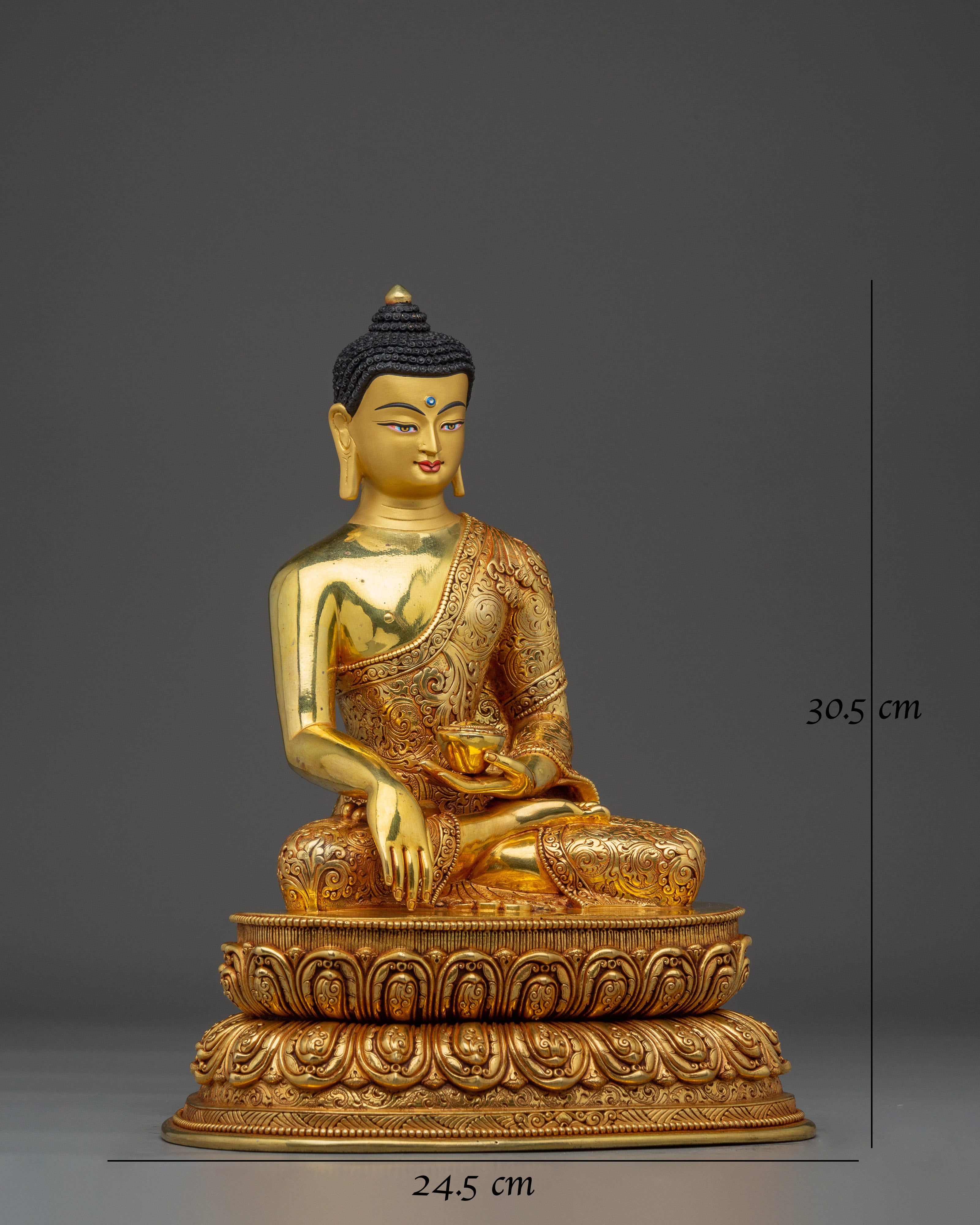 Shakyamuni Buddha Statue with Copper Details