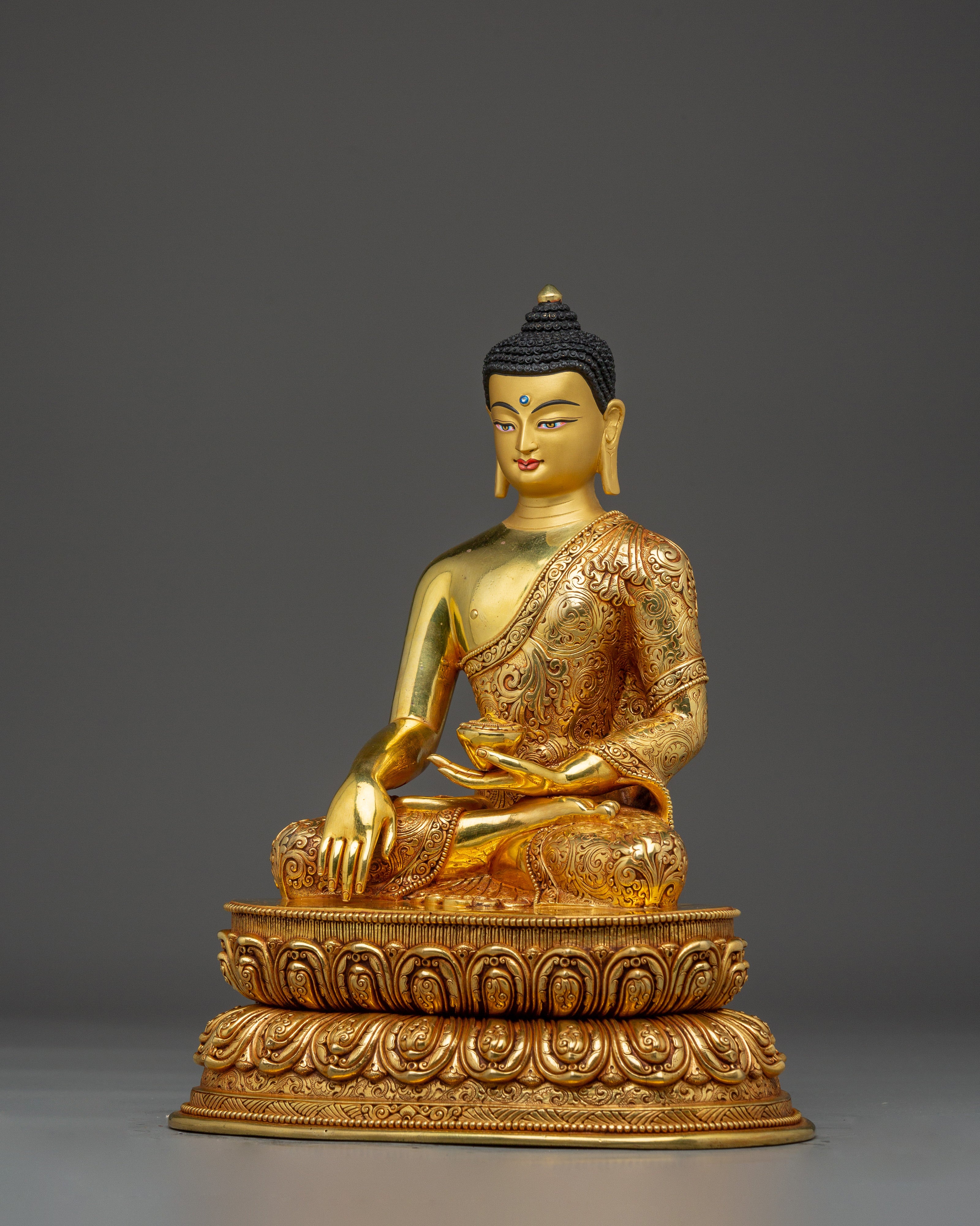 Shakyamuni Buddha Statue with Copper Details | Meditation and Shrine Decor