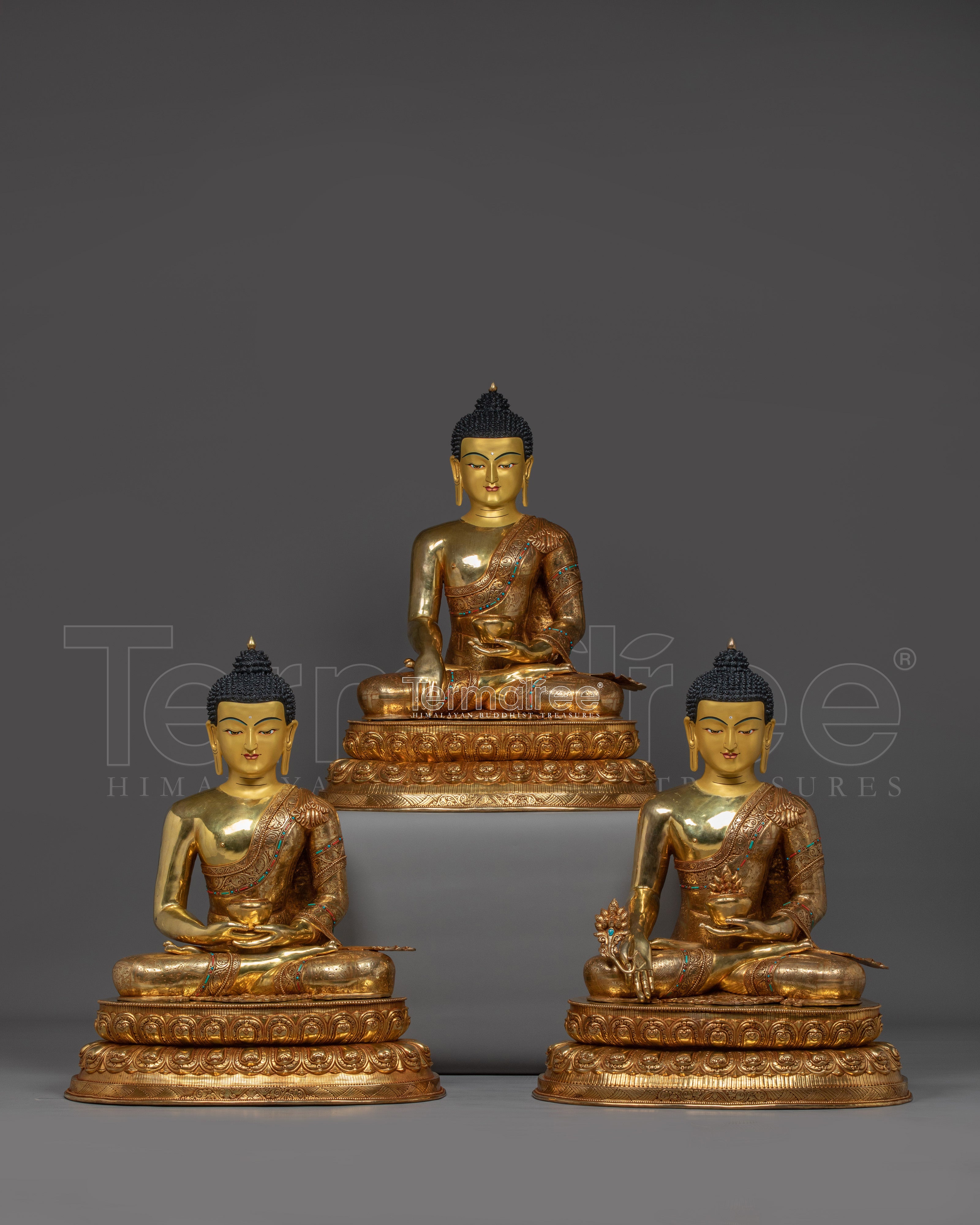 Buddhist Golden Three Buddha Set | Buddha Trinity Artwork