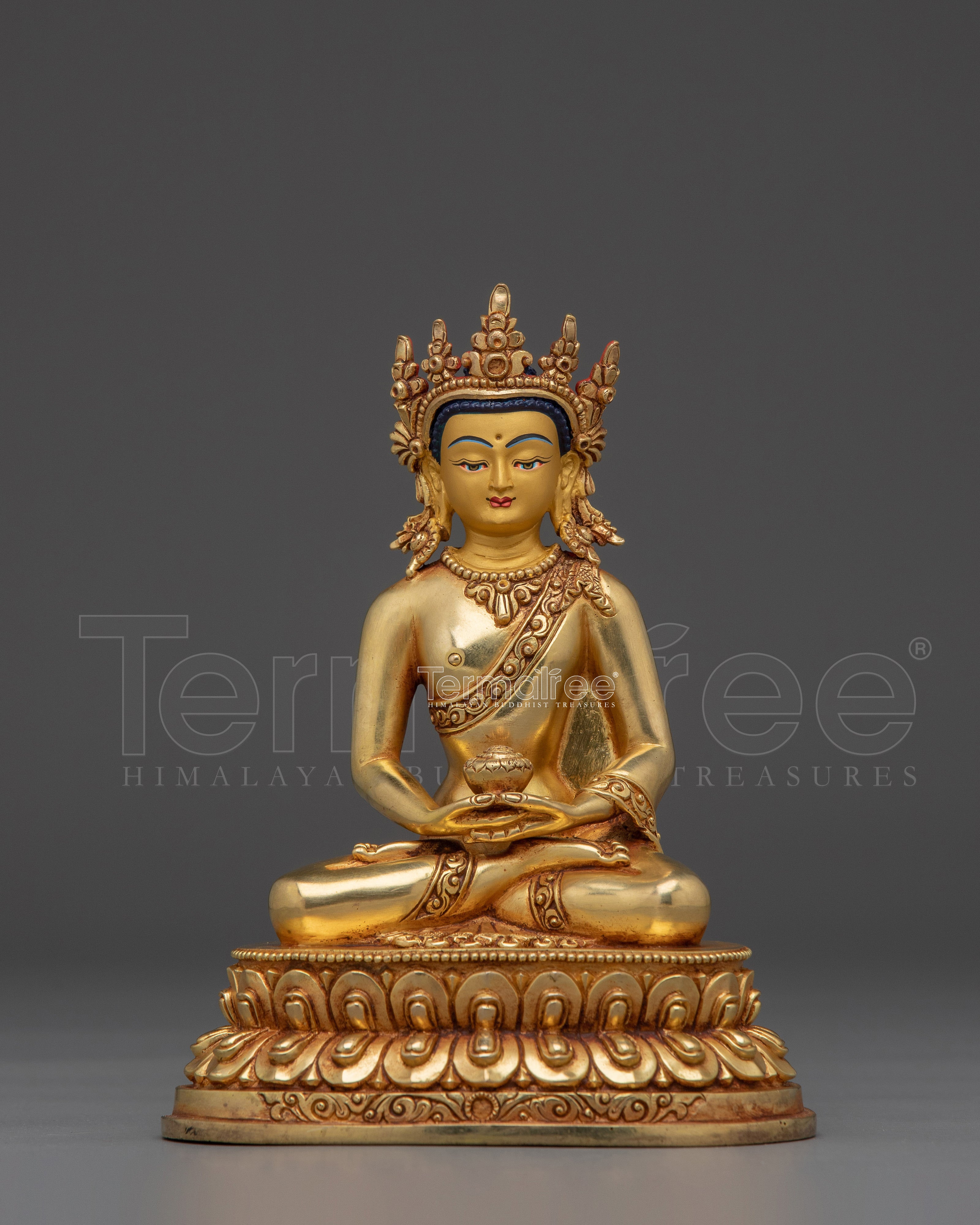 Serene Amitabha Buddha Golden Copper Figurine | Ruler of the Pure Land