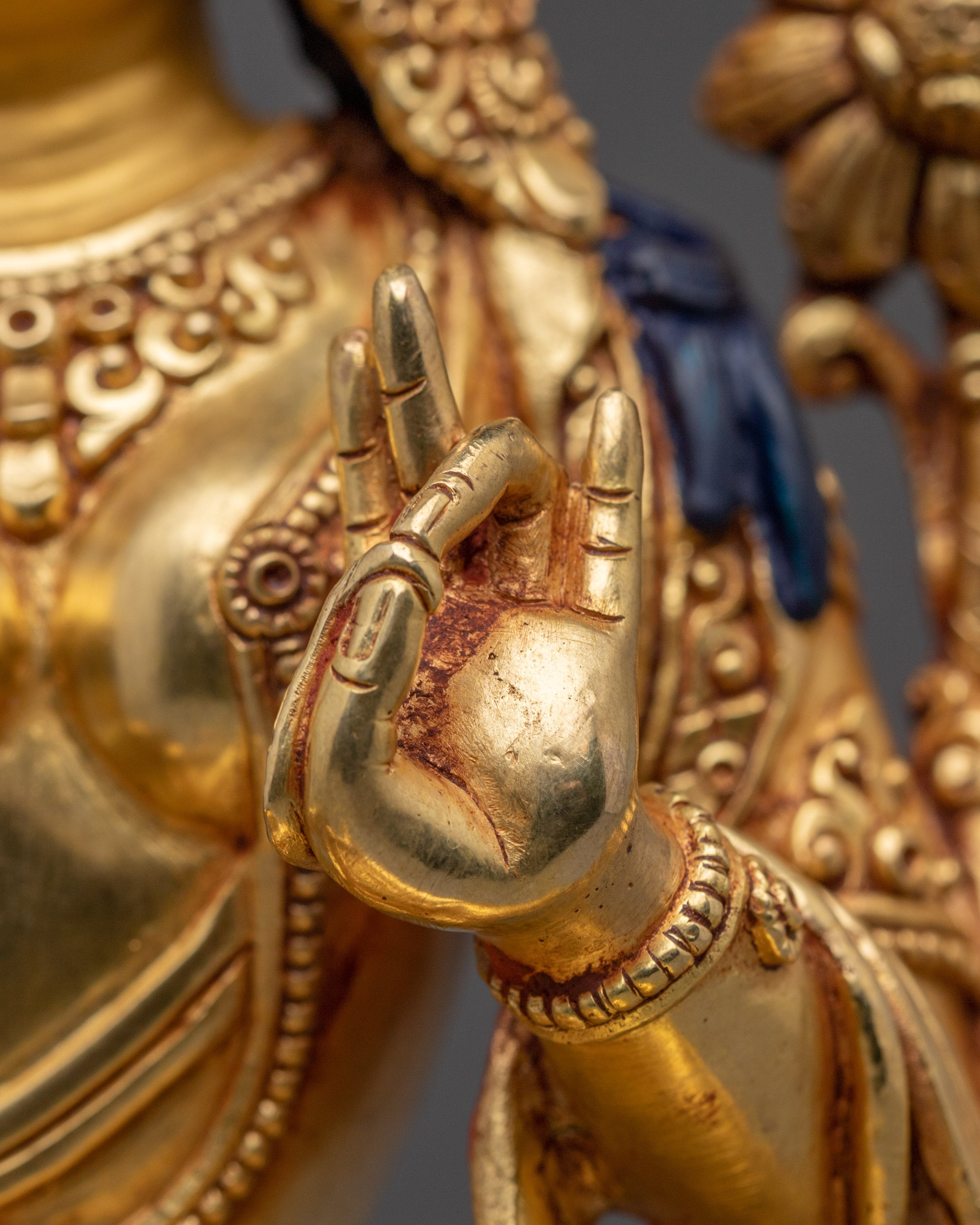 Handcrafted Golden Copper Green Tara Statue | Embodies Compassion and Protection