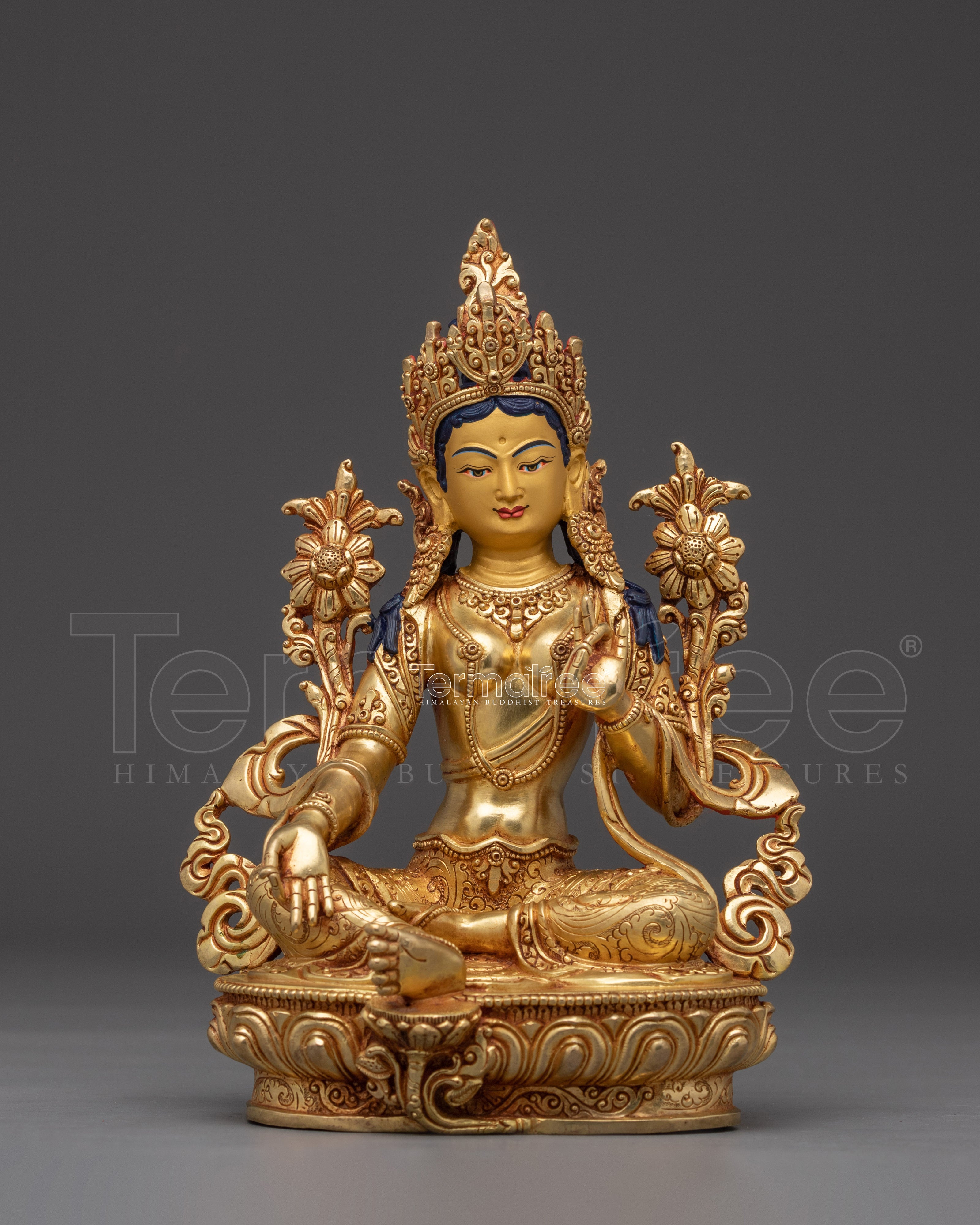 Handcrafted Golden Copper Green Tara Statue | Embodies Compassion and Protection