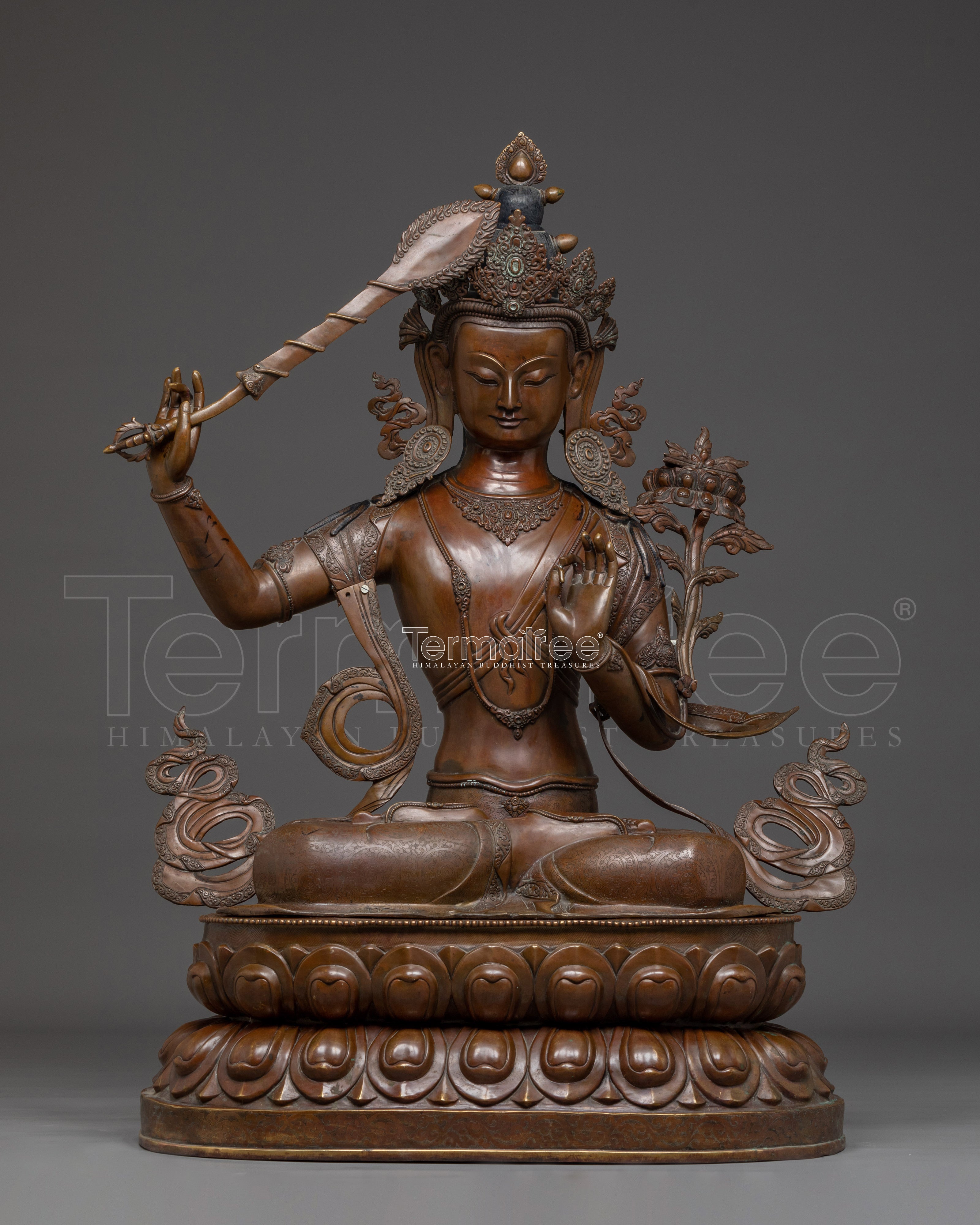 Manjushri Oxidized Copper Wisdom Deity with Sword Statue | Ideal for Altars