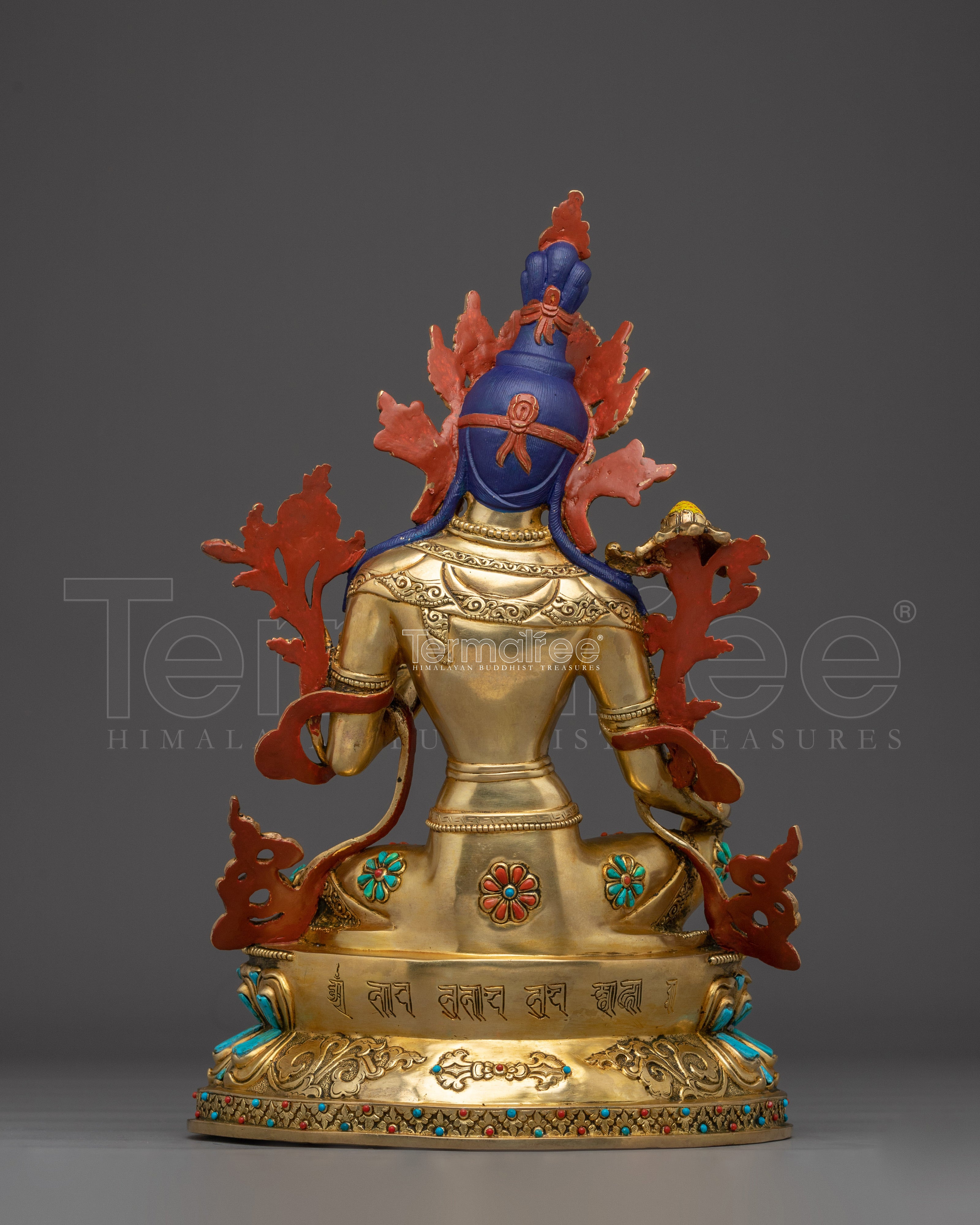 Green Tara Copper Sculpture with Gemstone Inlays | Buddhist Deity for Healing