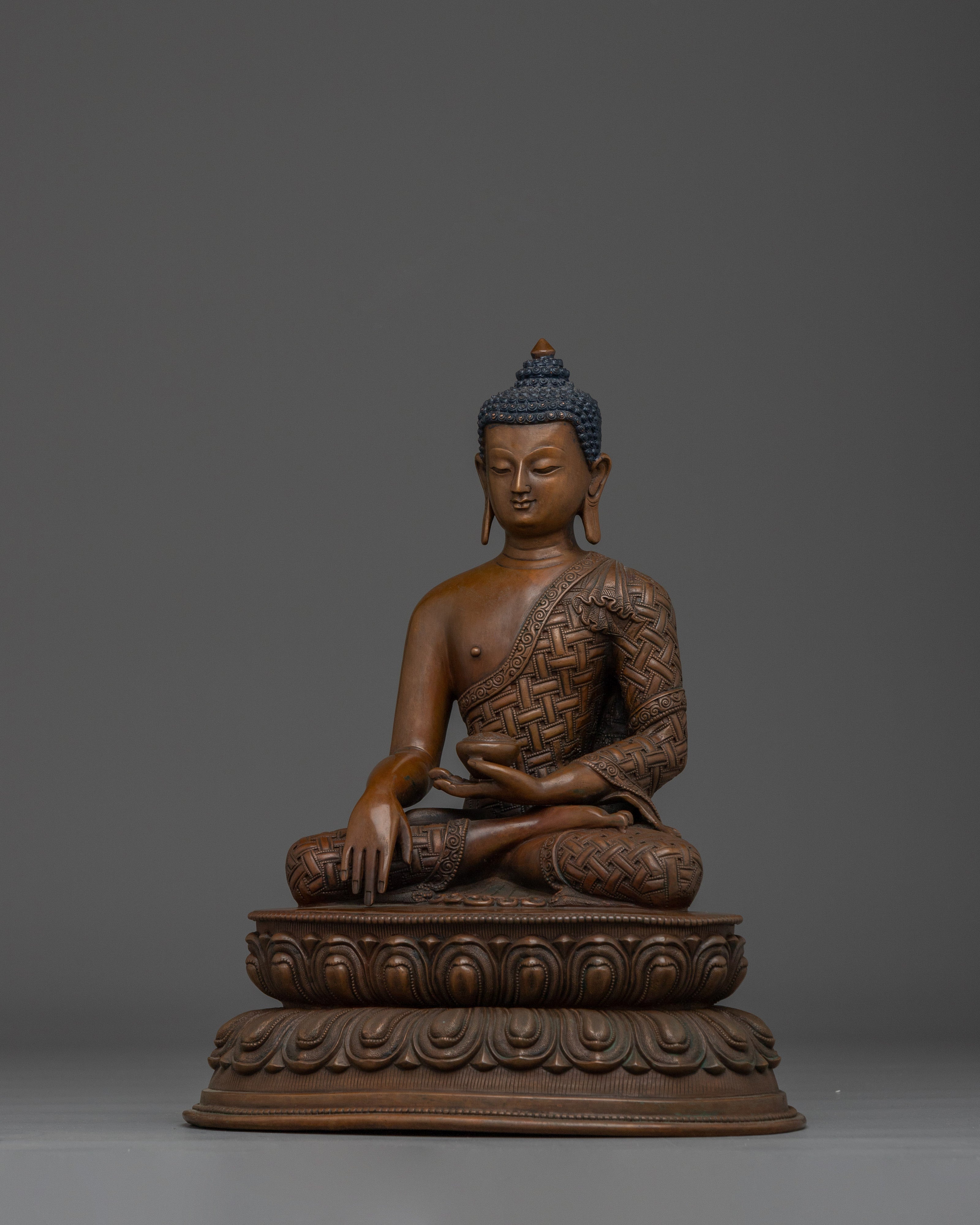 Oxidized Copper Shakyamuni Buddha Buddhist Sculpture | Decor for Peace & Mindfulness