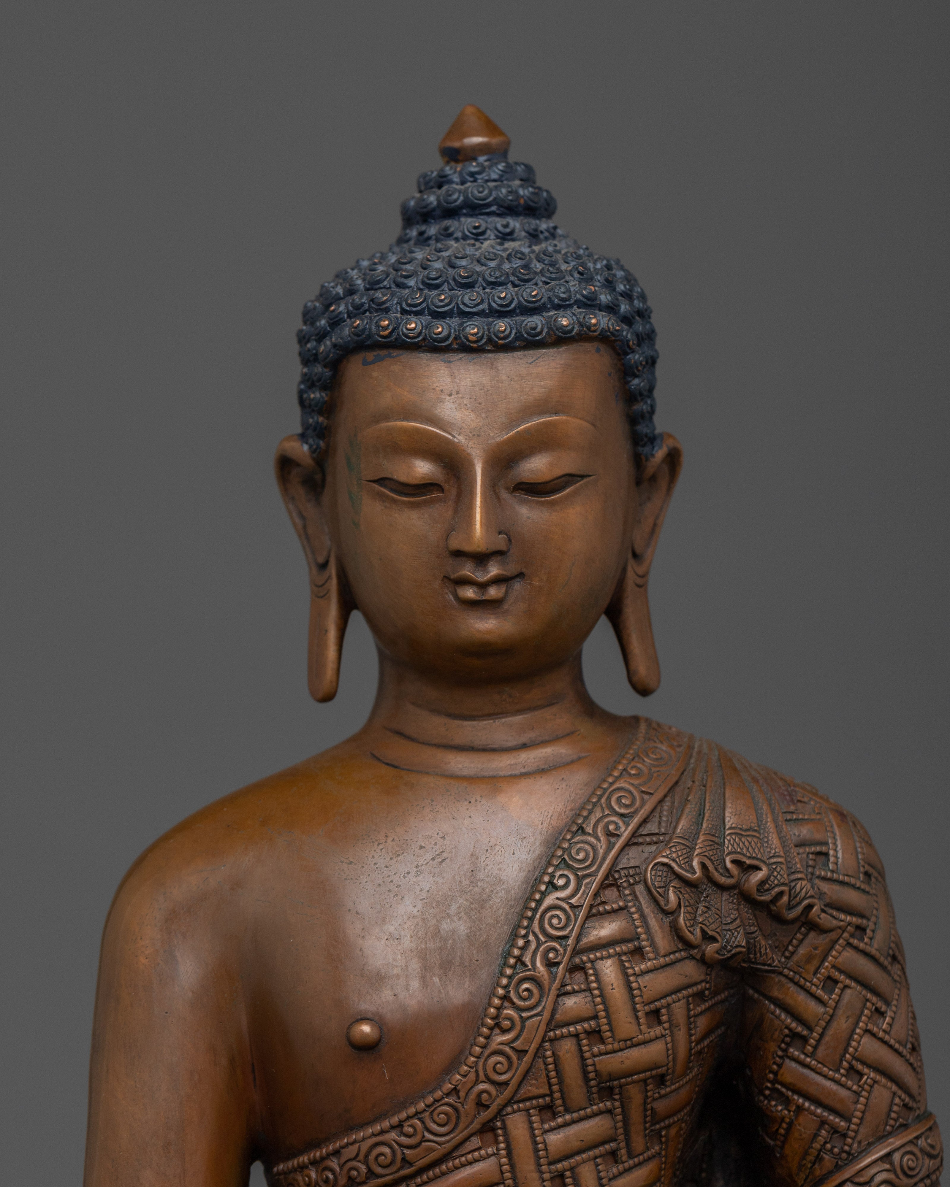 Oxidized Copper Shakyamuni Buddha Buddhist Sculpture | Decor for Peace & Mindfulness