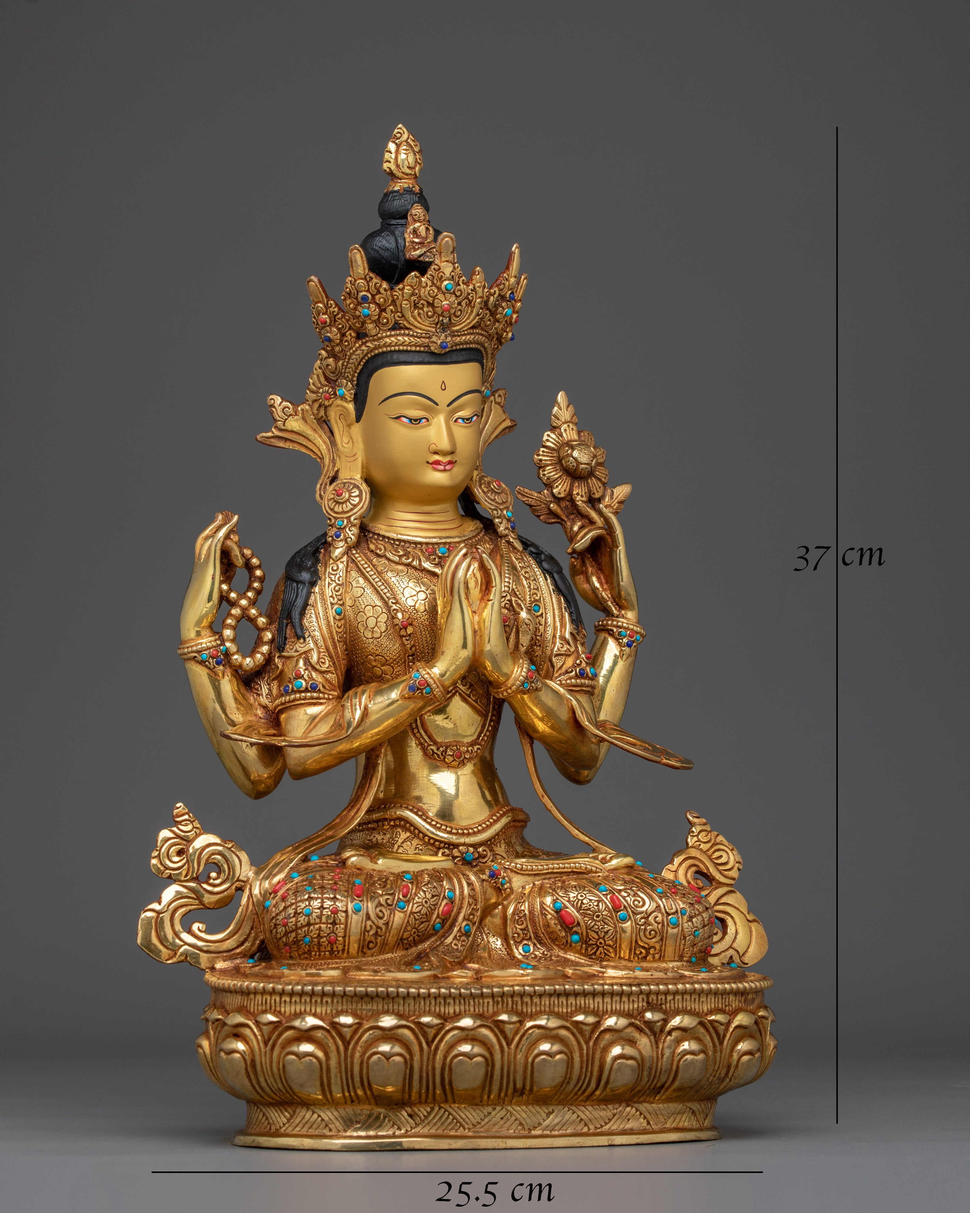 Golden Four Armed Chenrezig Art with Copper Body