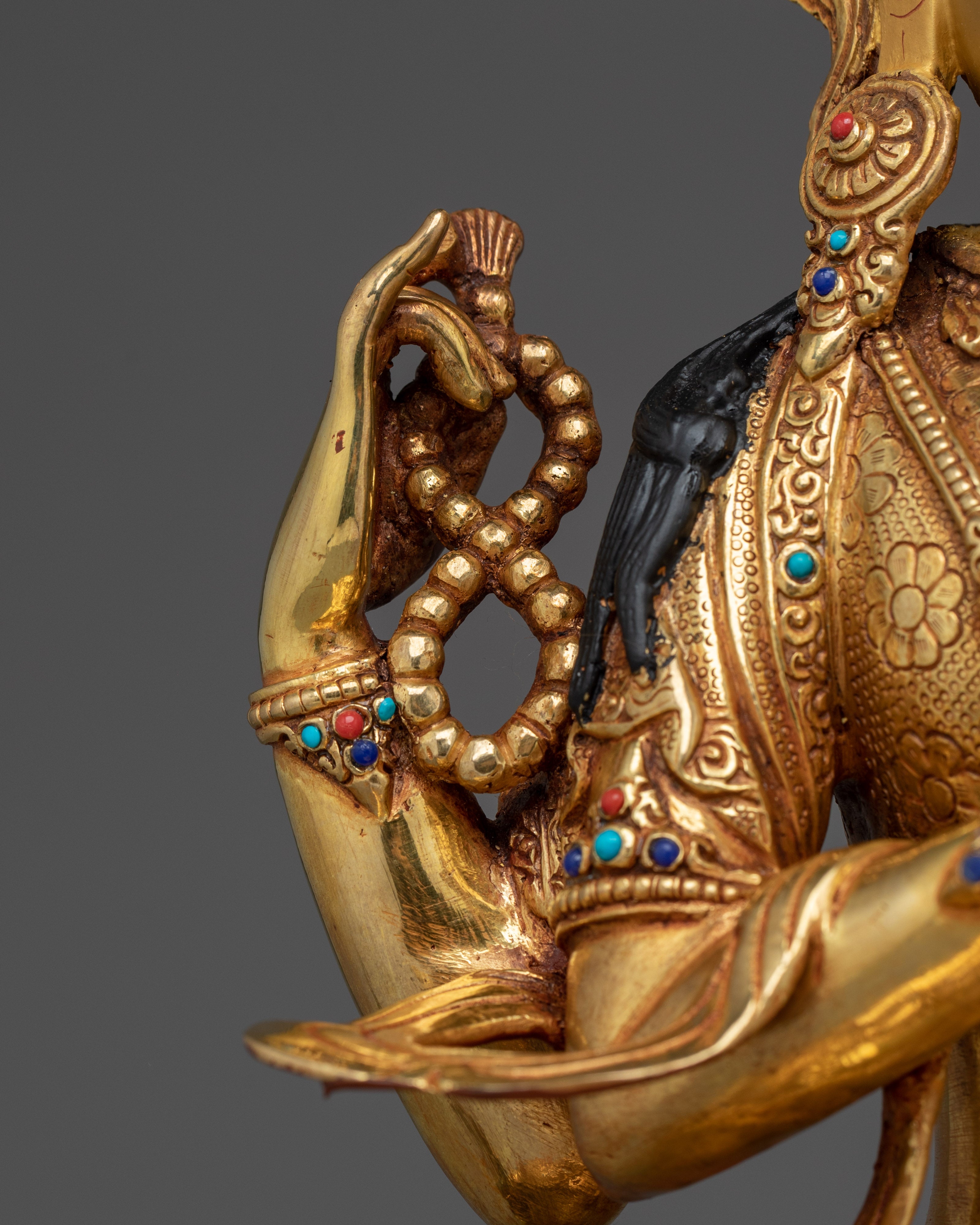 Golden Four Armed Chenrezig Art with Copper Body | Tibetan Buddha of Compassion