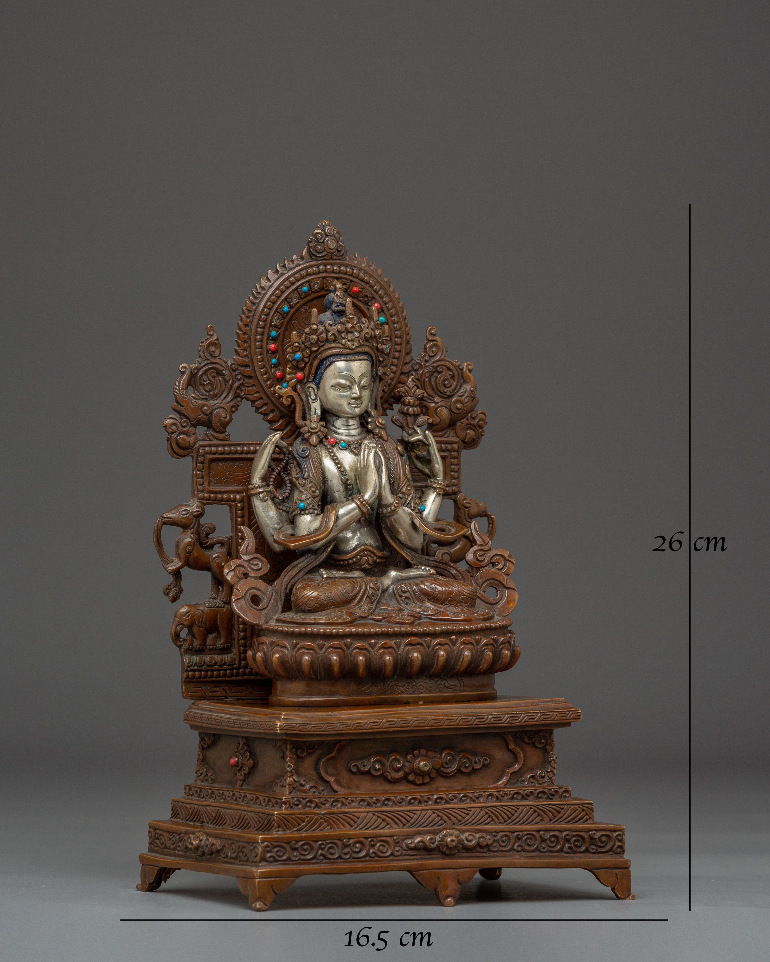 Chenrezig Sculpture with Ornate Throne for Spiritual