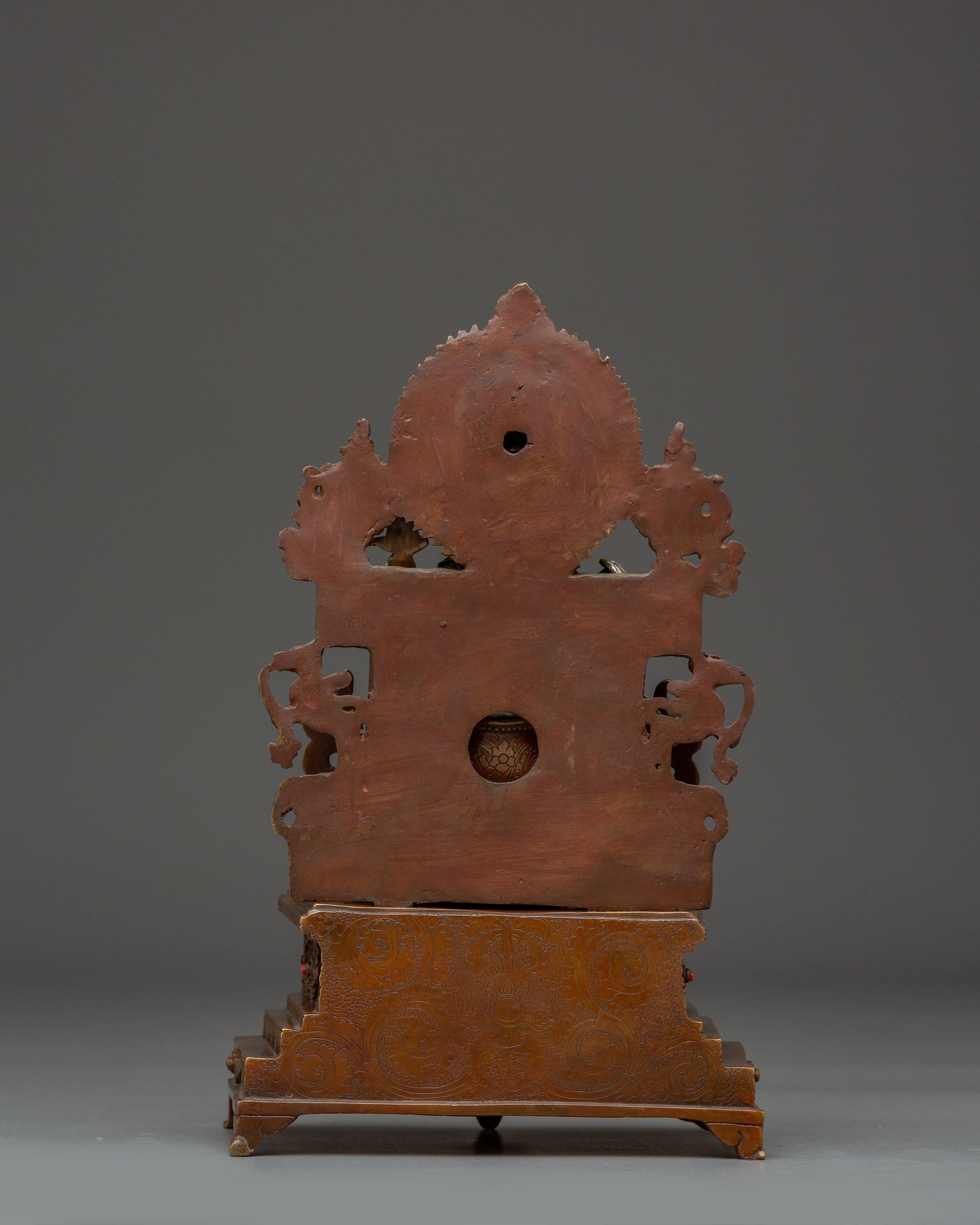 Chenrezig Sculpture with Throne for Spiritual | Avalokiteshvara for Tibetan Altar & Meditation