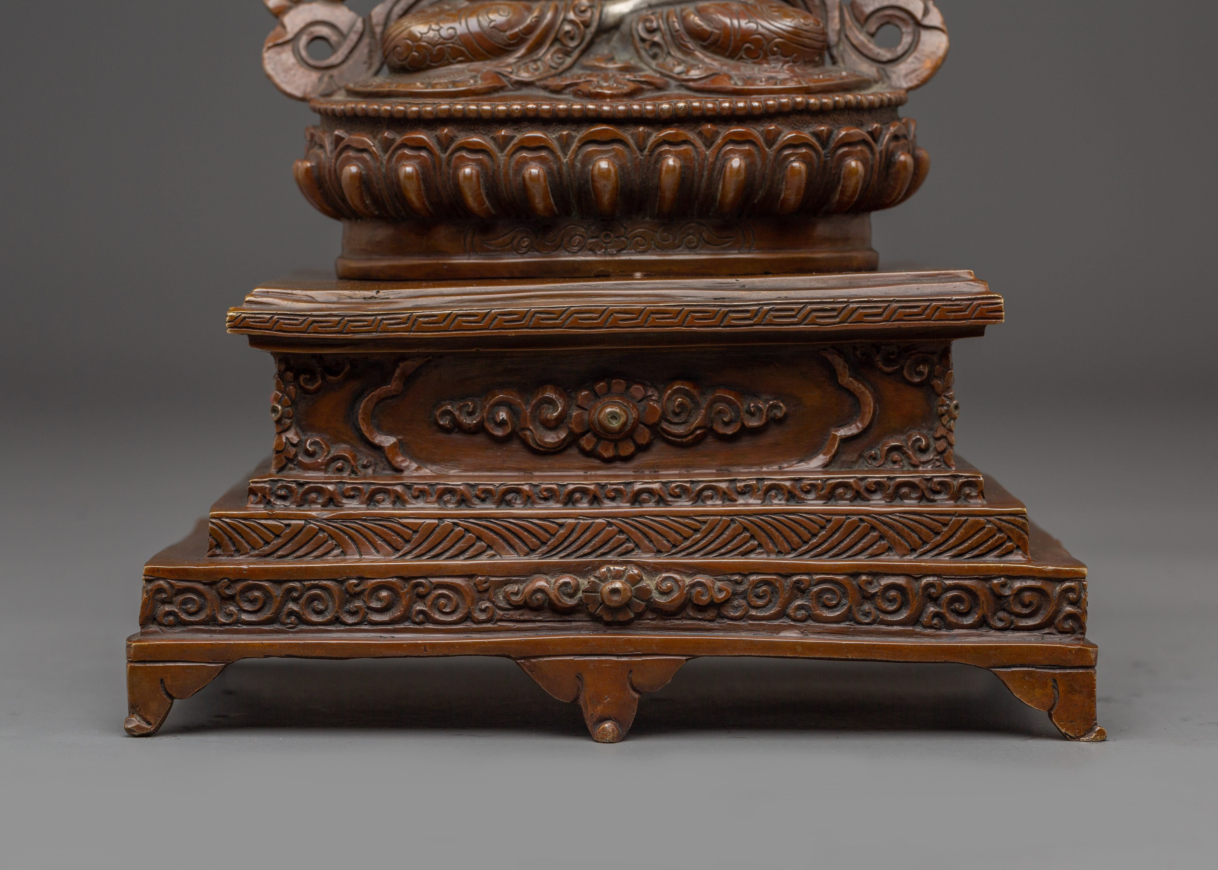 Chenrezig Sculpture with Throne for Spiritual | Avalokiteshvara for Tibetan Altar & Meditation