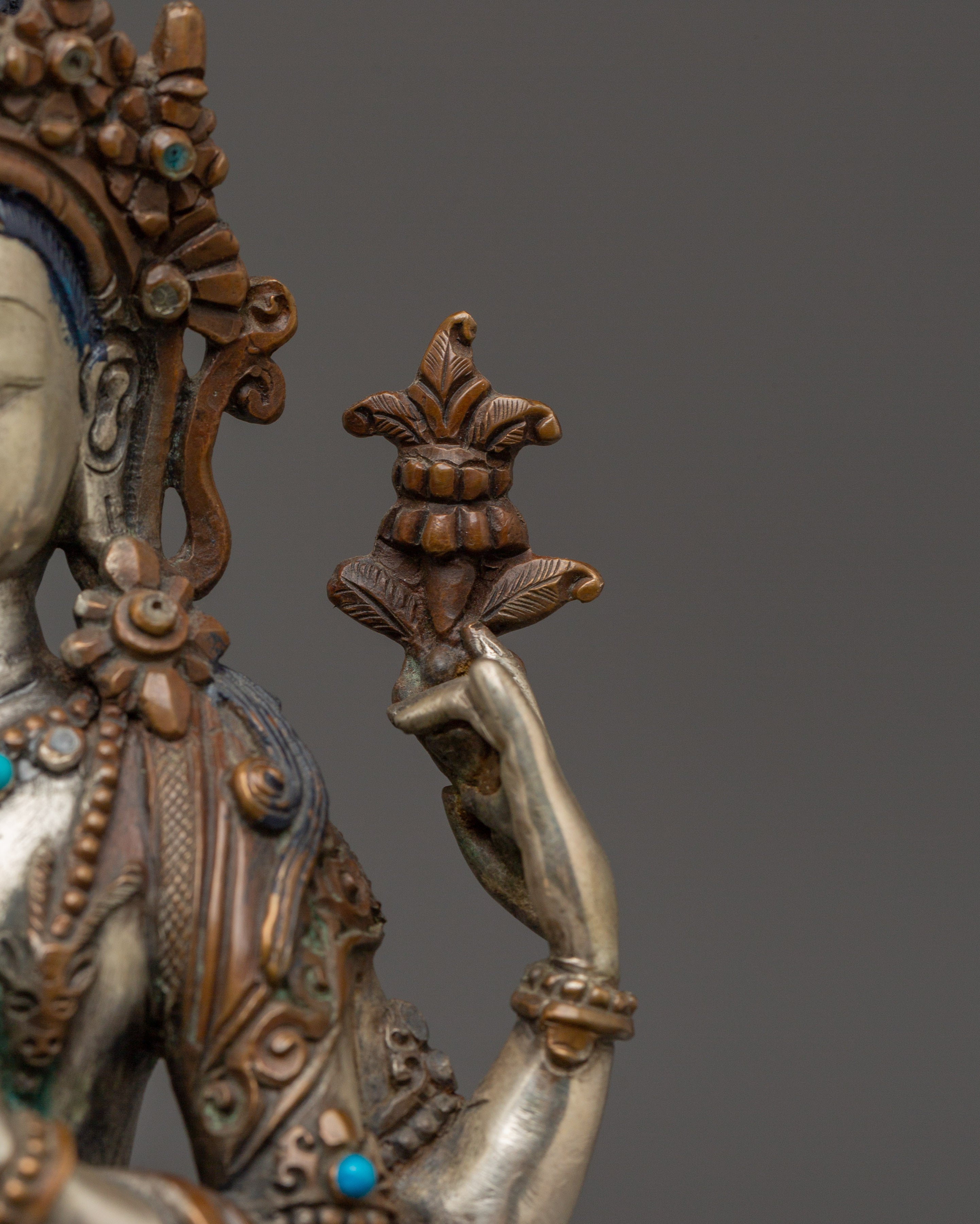 Chenrezig Sculpture with Throne for Spiritual | Avalokiteshvara for Tibetan Altar & Meditation