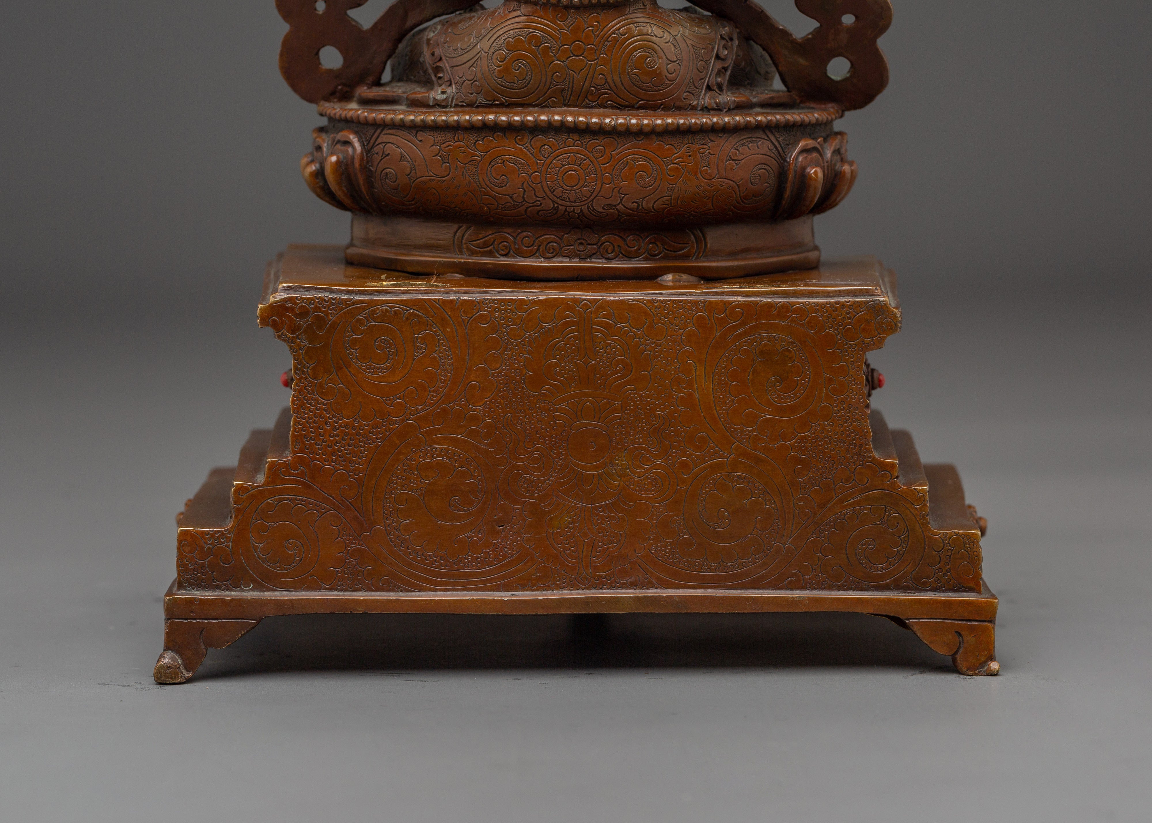Chenrezig Sculpture with Throne for Spiritual | Avalokiteshvara for Tibetan Altar & Meditation