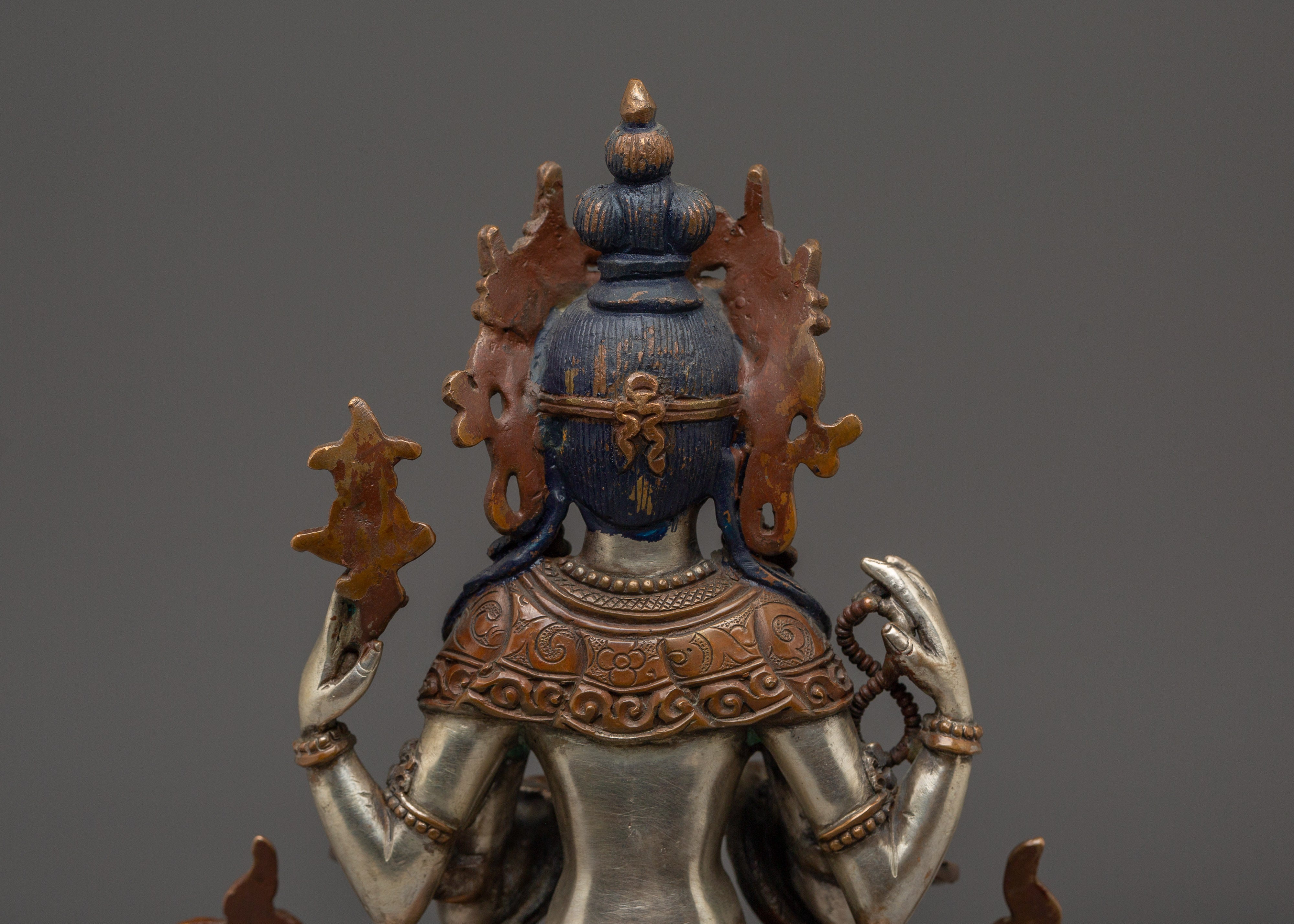 Chenrezig Sculpture with Throne for Spiritual | Avalokiteshvara for Tibetan Altar & Meditation