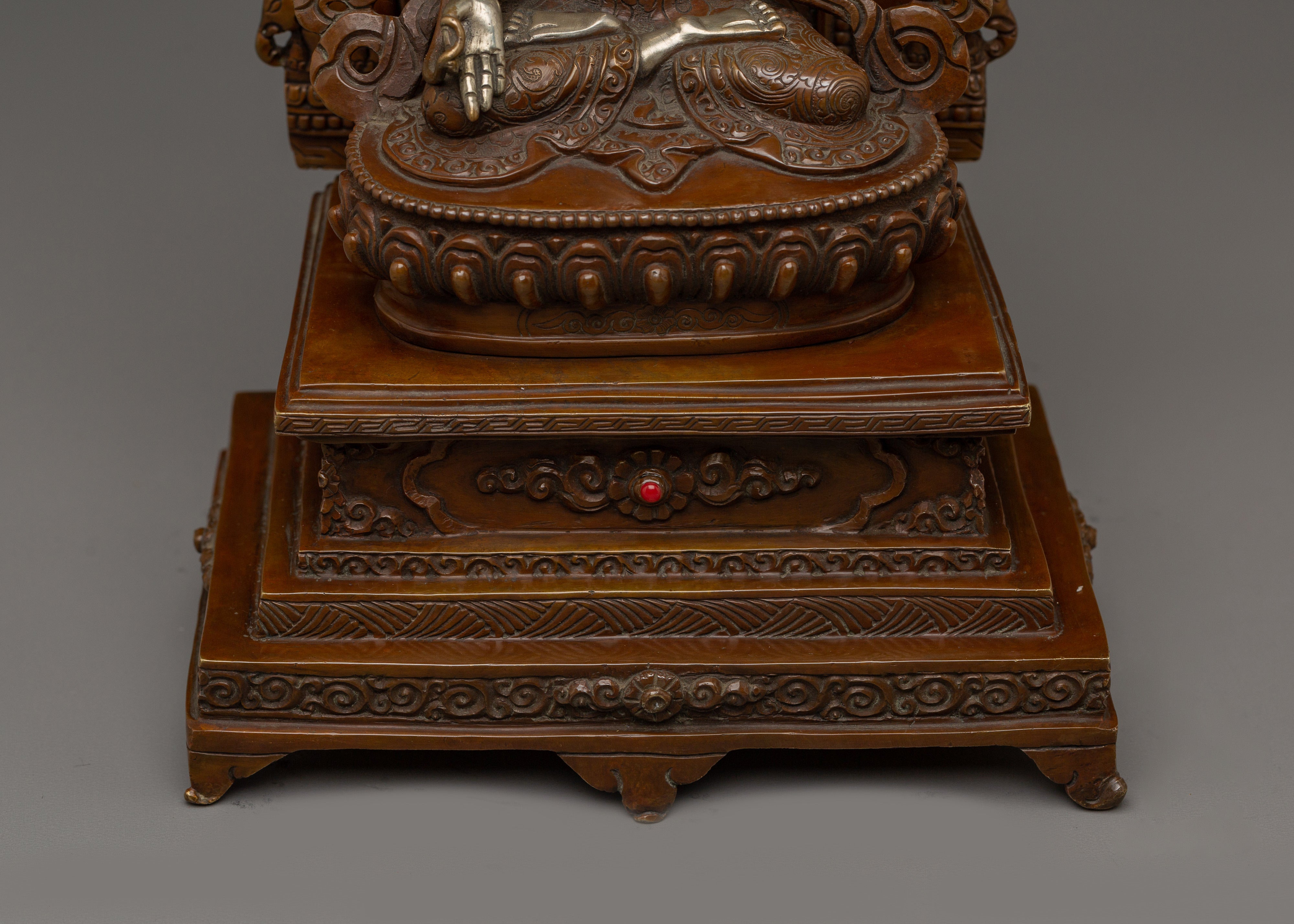 Silver and Copper White Tara Statue with Throne | Healing, Longevity & Spiritual Decor