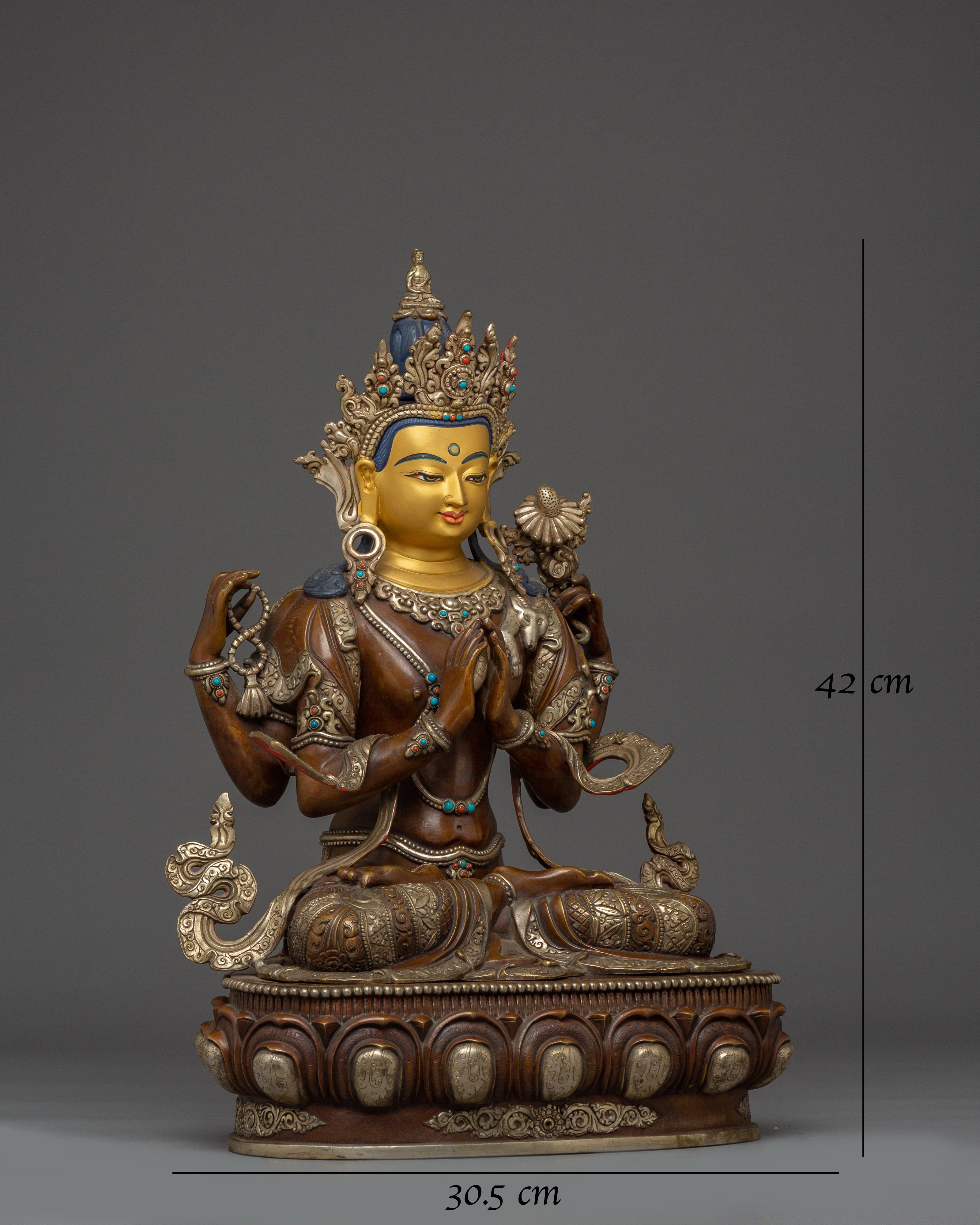 Oxidized Copper Statue of Chenrezig 