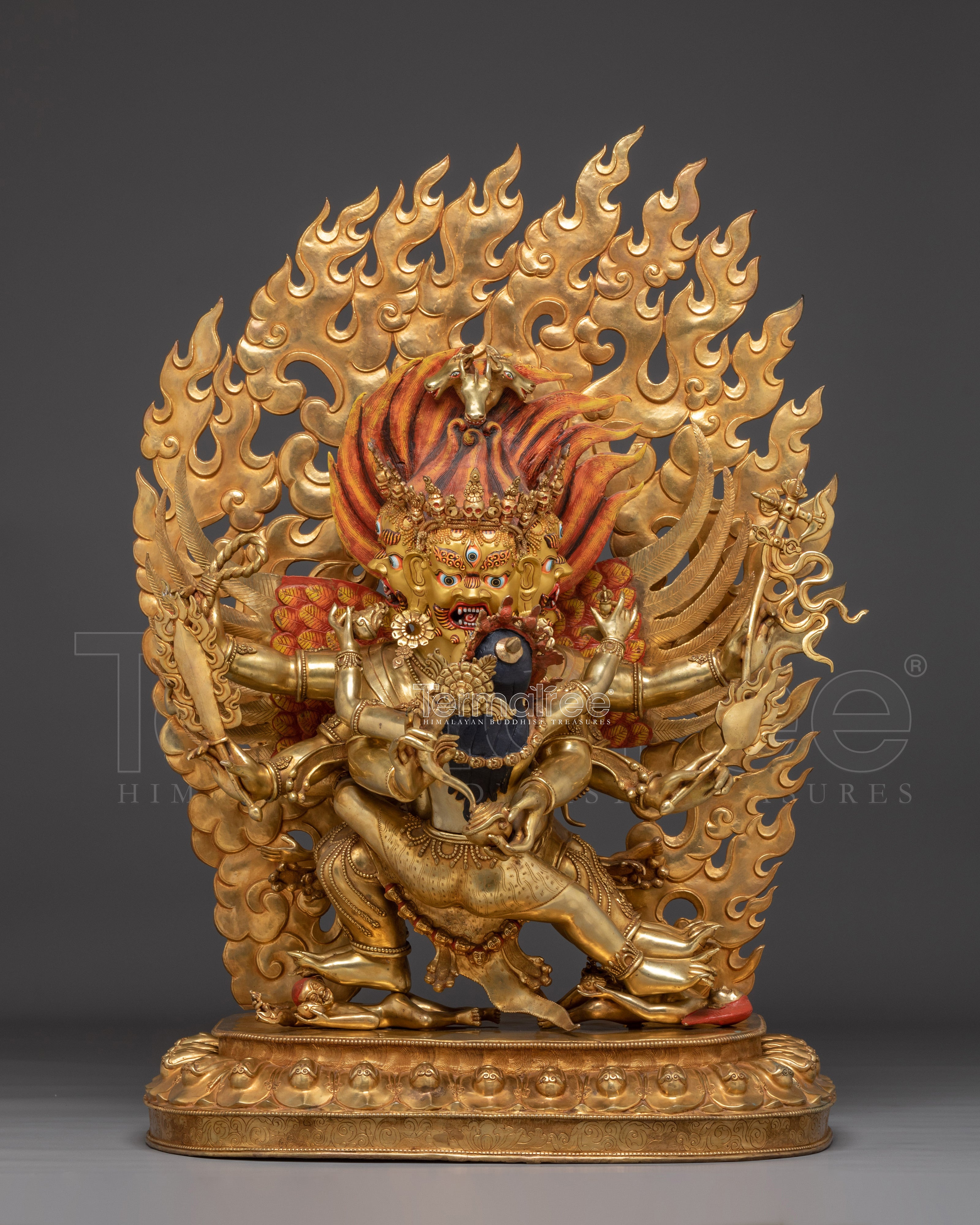 Hayagriva Statue Wrathful Protector Deity | Buddhist Protector in Gold-Gilded Copper
