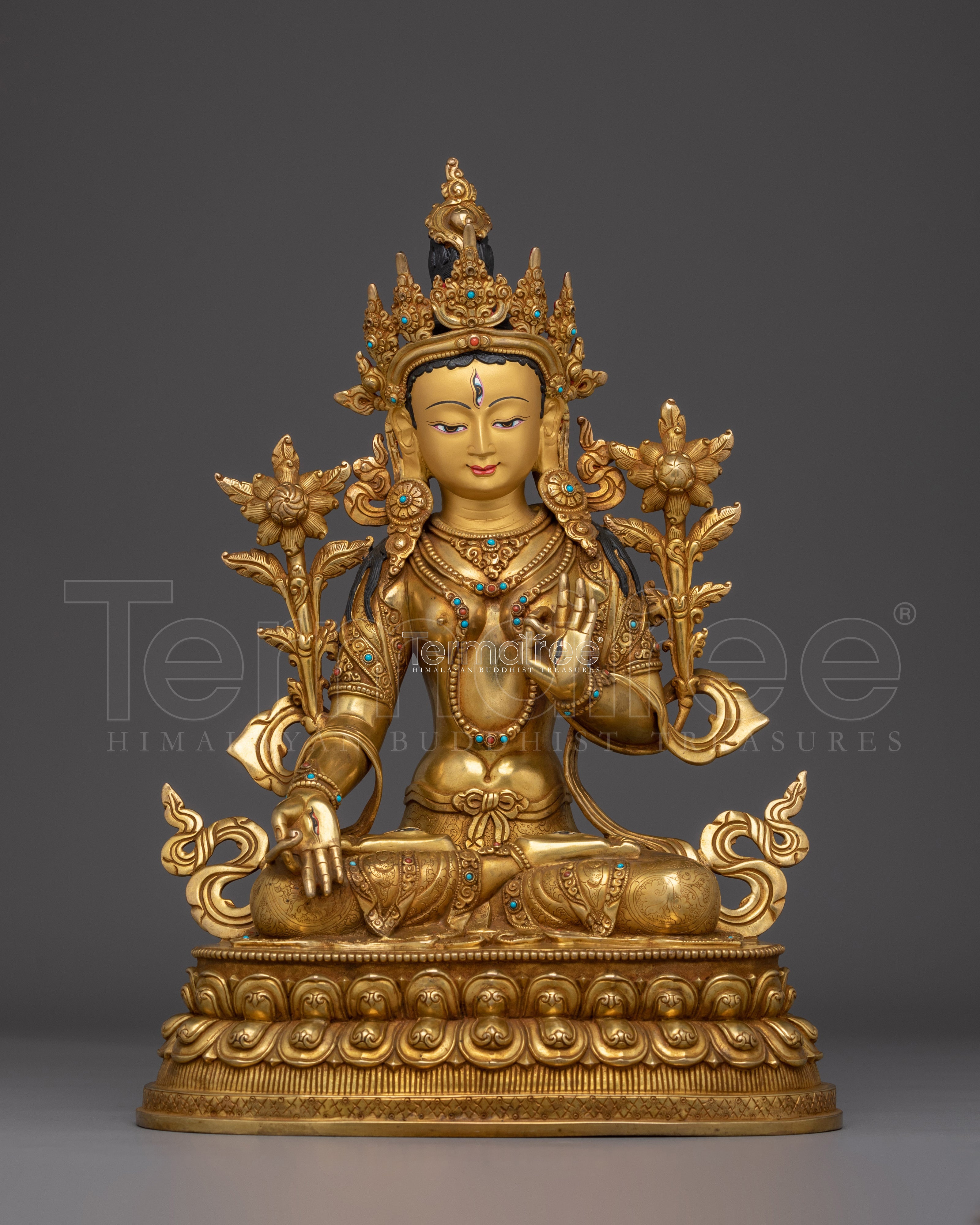 White Tara Gold Gilded Copper with Gems | Enlightened Feminine Energy