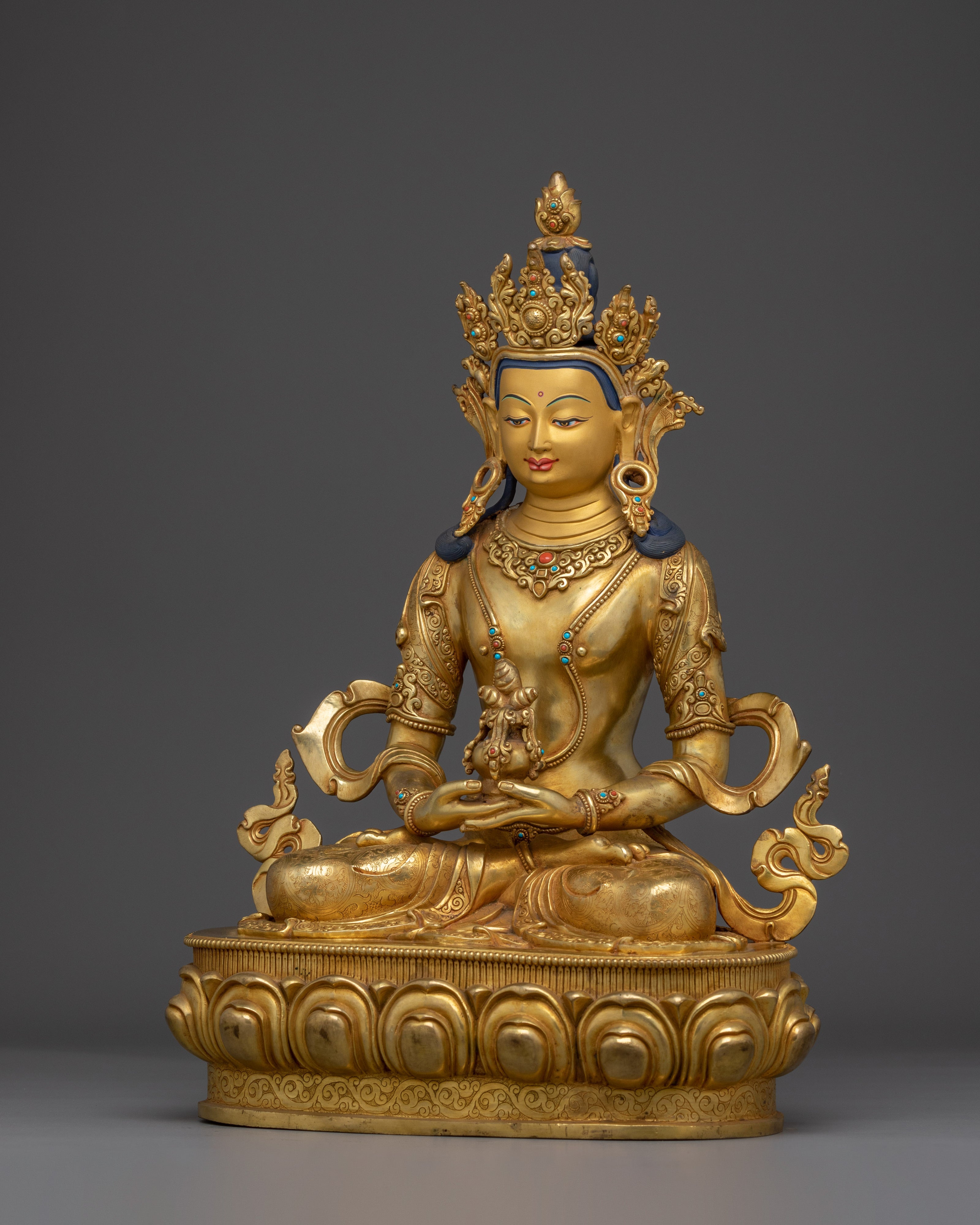 Amitayus Buddha Statue in Gold and Copper | Symbol of Long Life, and Spiritual Blessings