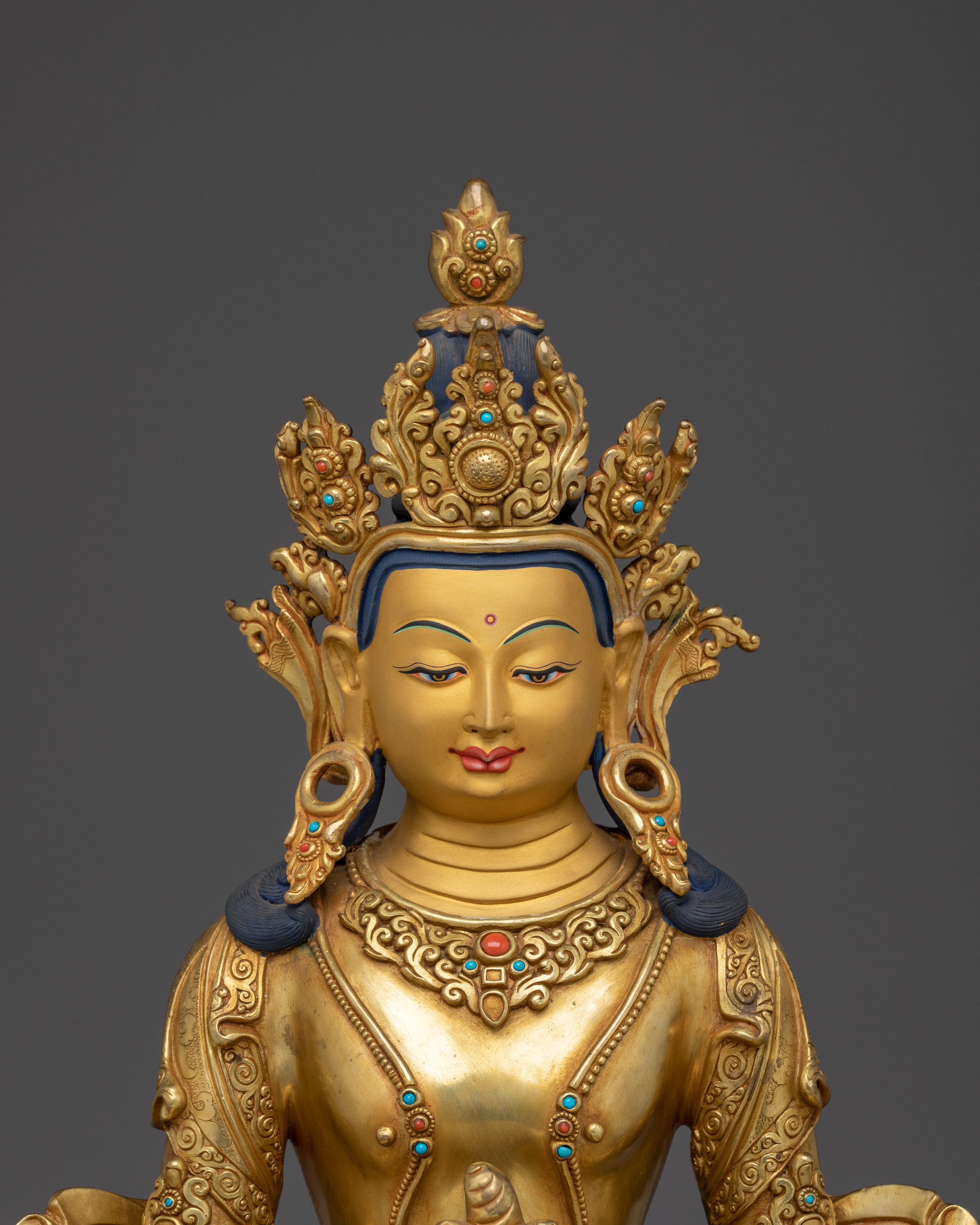 Amitayus Buddha Statue in Gold and Copper | Symbol of Long Life, and Spiritual Blessings