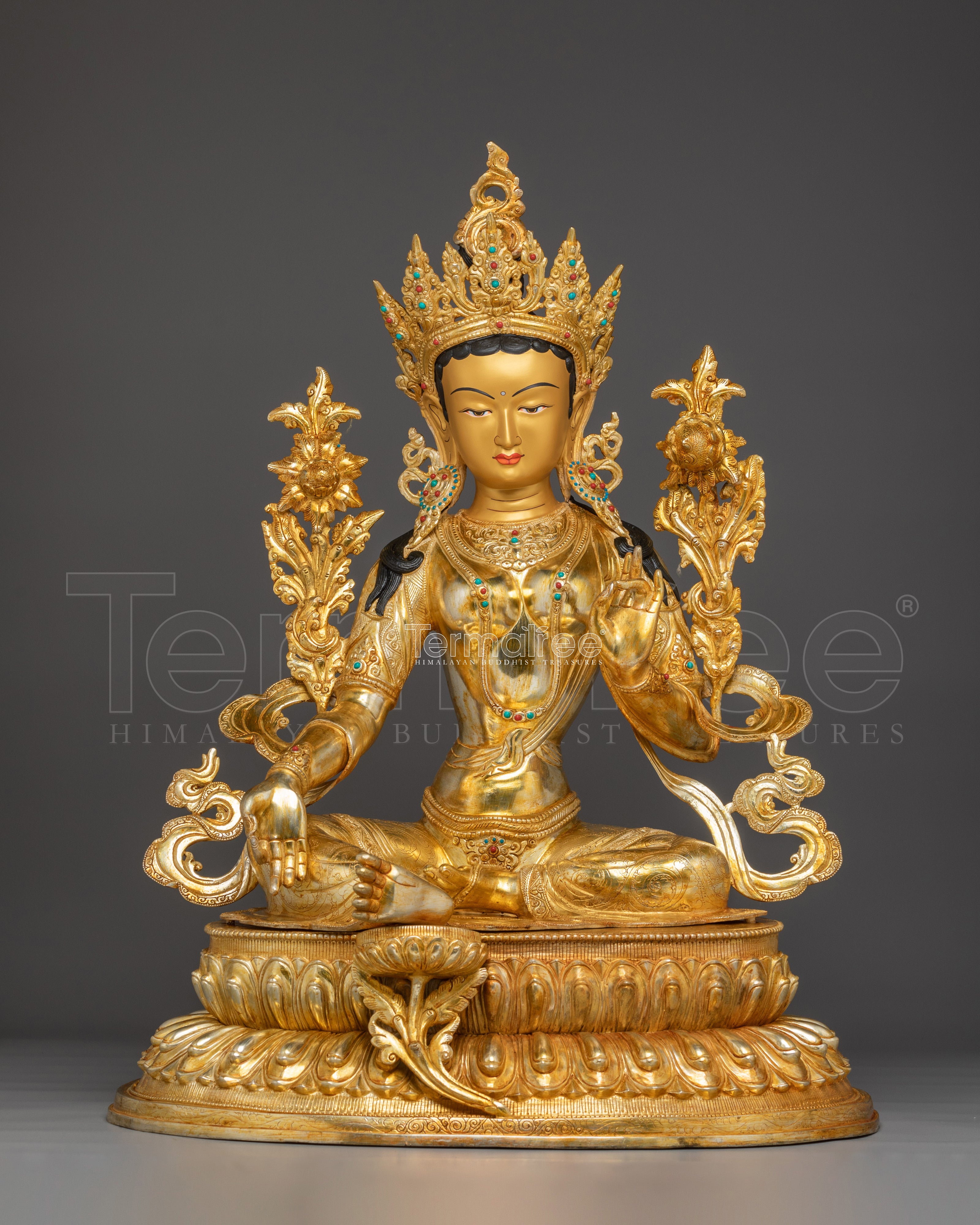 Divine Bodhisattva Green Tara Golden Statue for Meditation and Decor