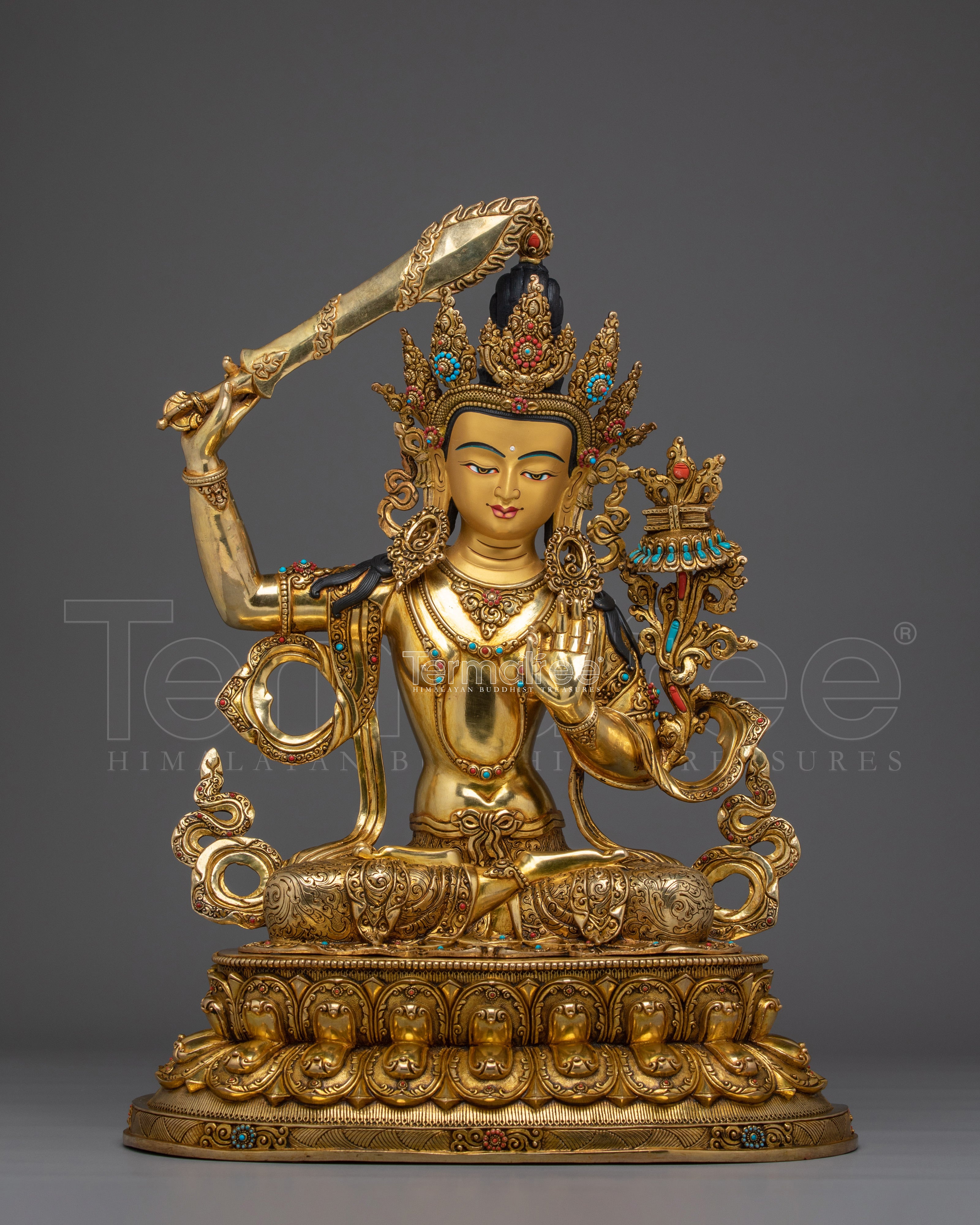 Manjushri Copper Statue for Spiritual Altar | Meditation, and Sacred Decor