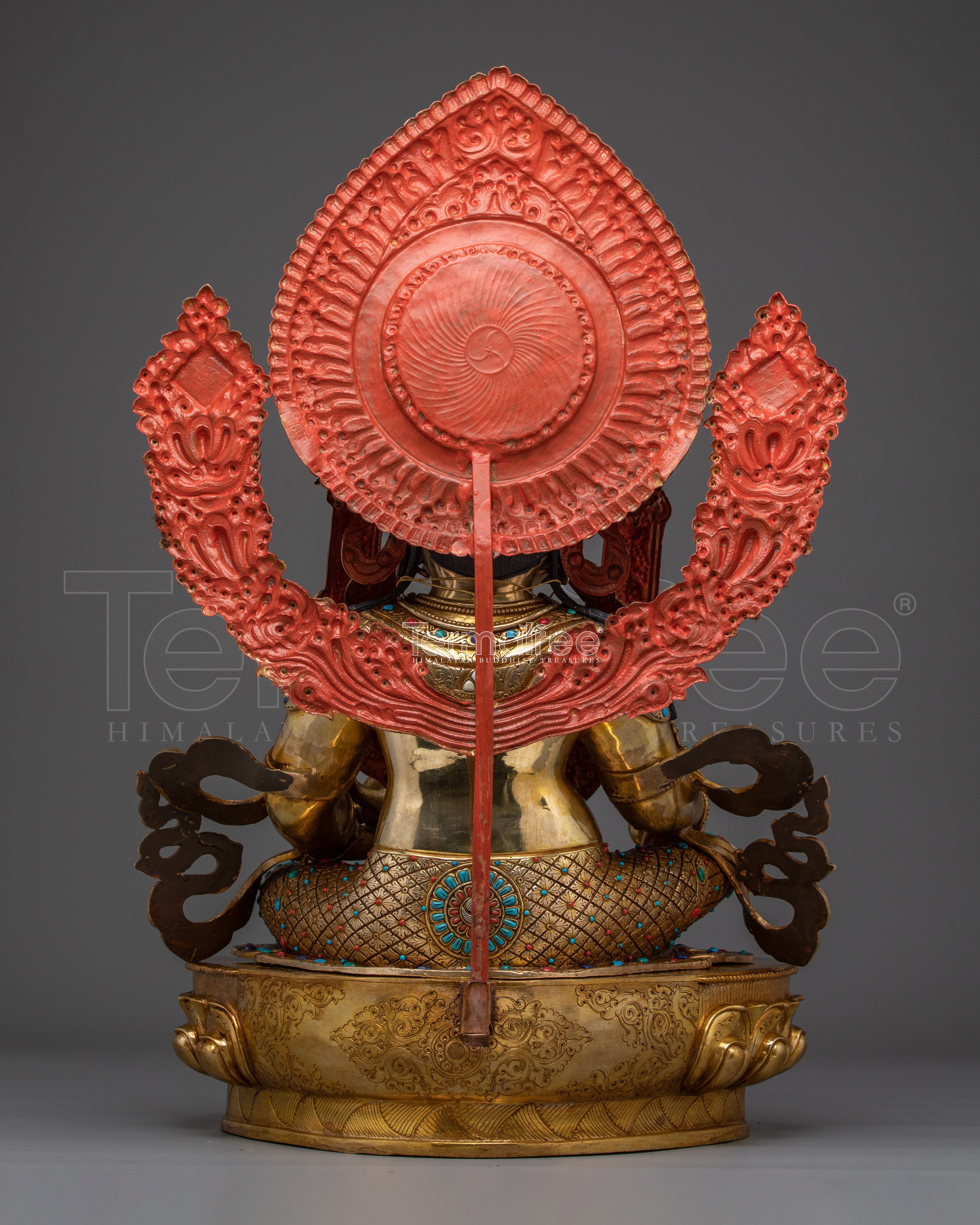 Crown Dzambhala Statue 24K Gold Gilded Statue | Copper Buddhist Wealth Deity Sculpture