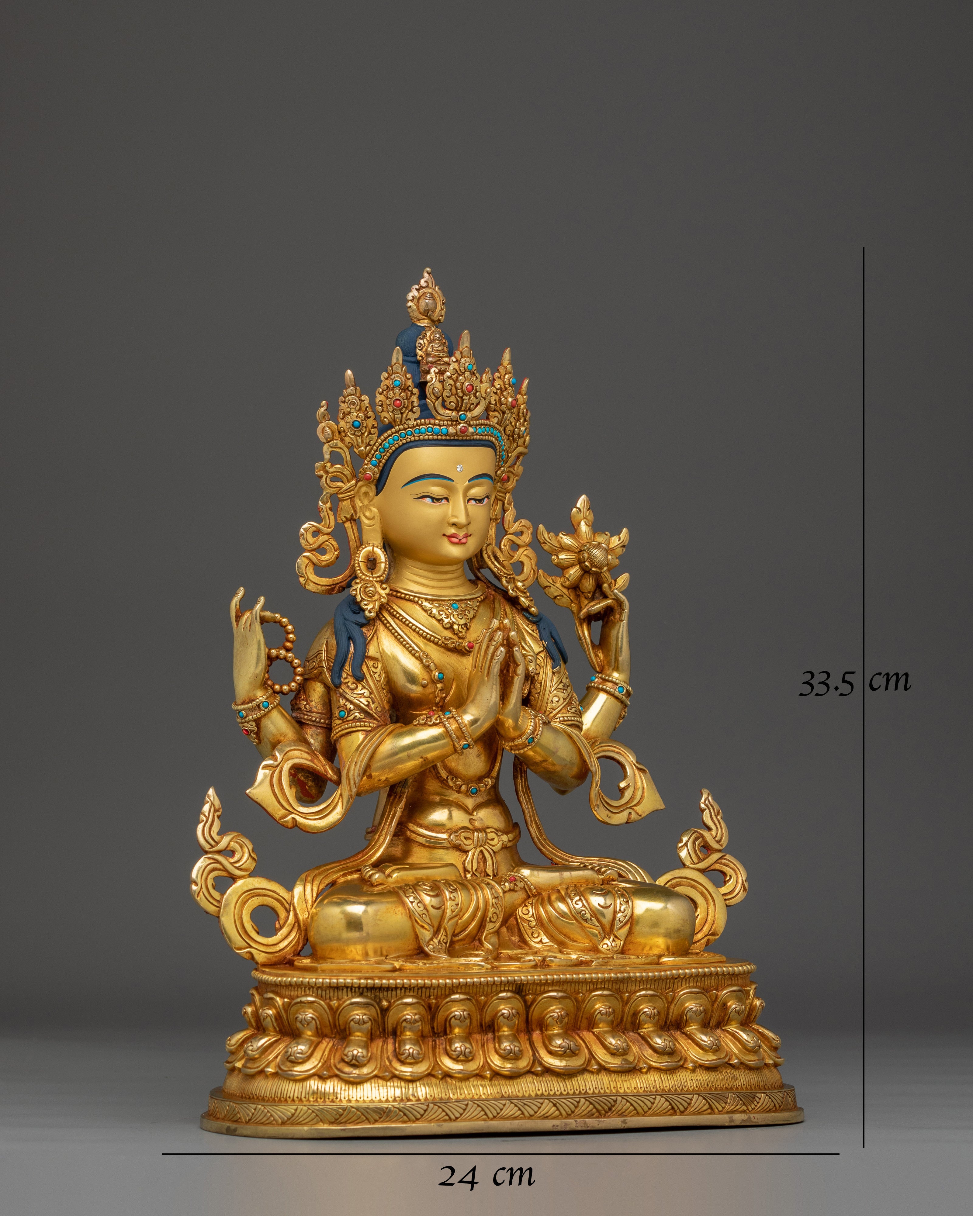 Gold Gilded Copper Avalokiteshvara Sculpture