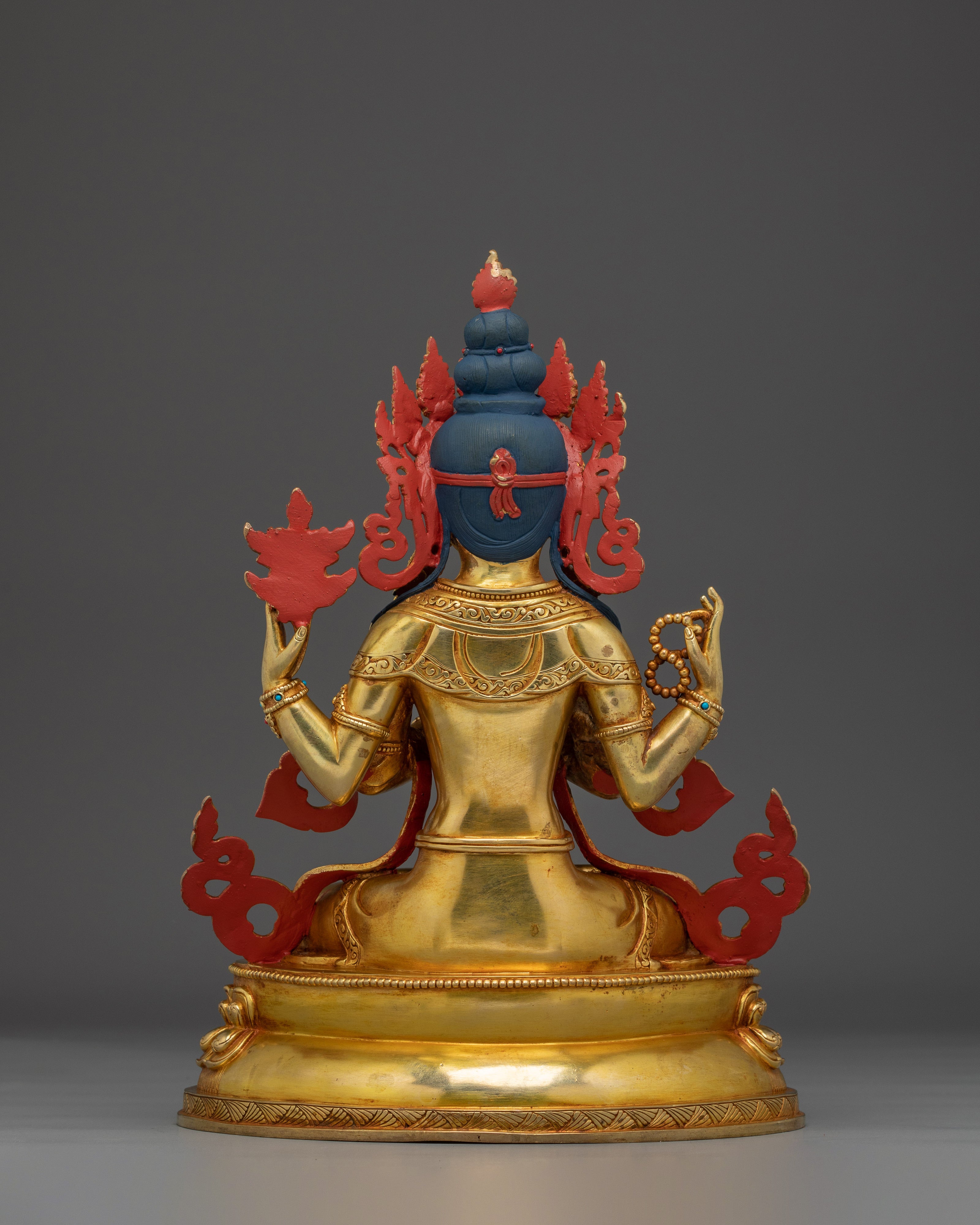 Gold Gilded Copper Avalokiteshvara Sculpture | Four-Armed Compassion Deity