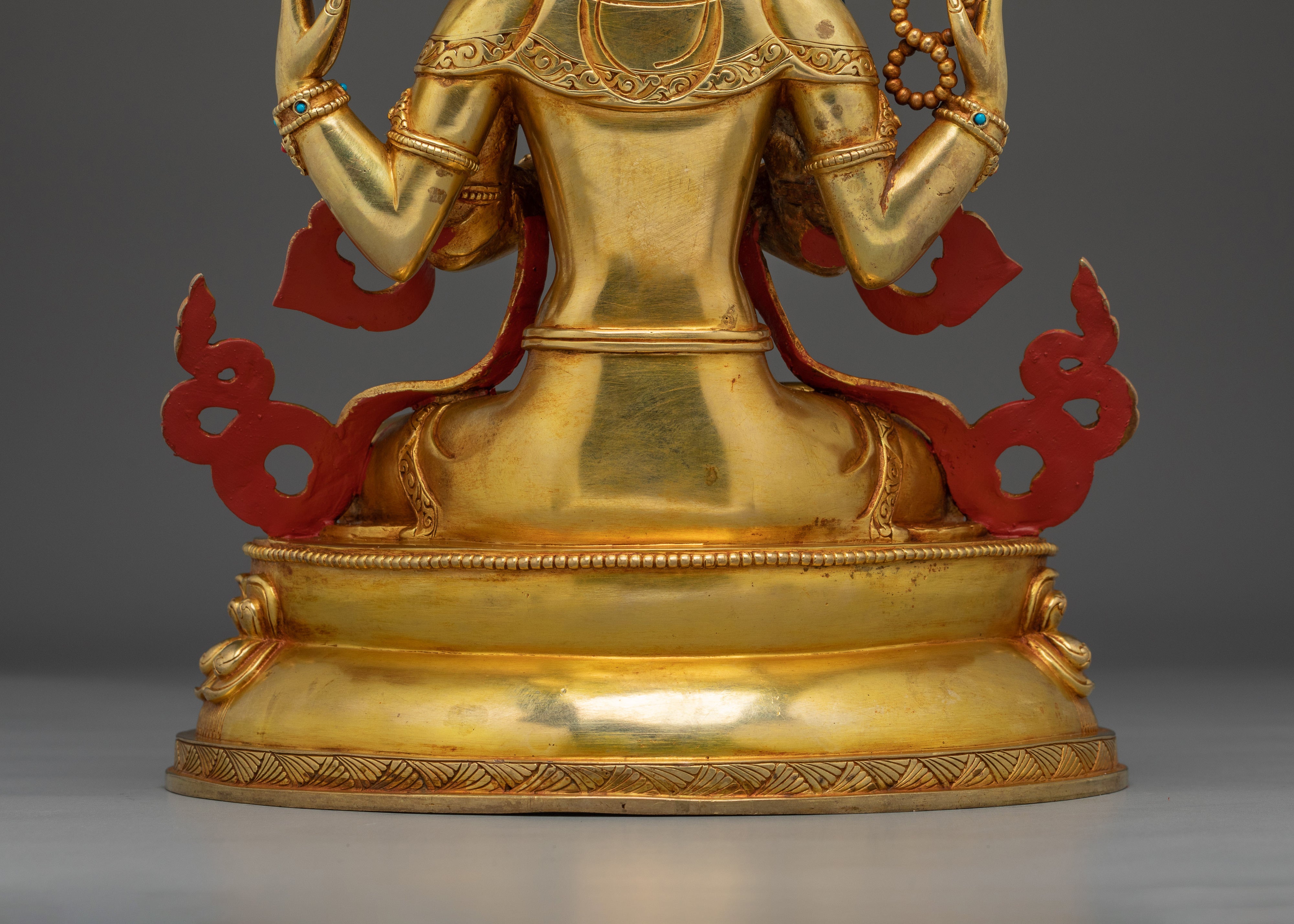 Gold Gilded Copper Avalokiteshvara Sculpture | Four-Armed Compassion Deity