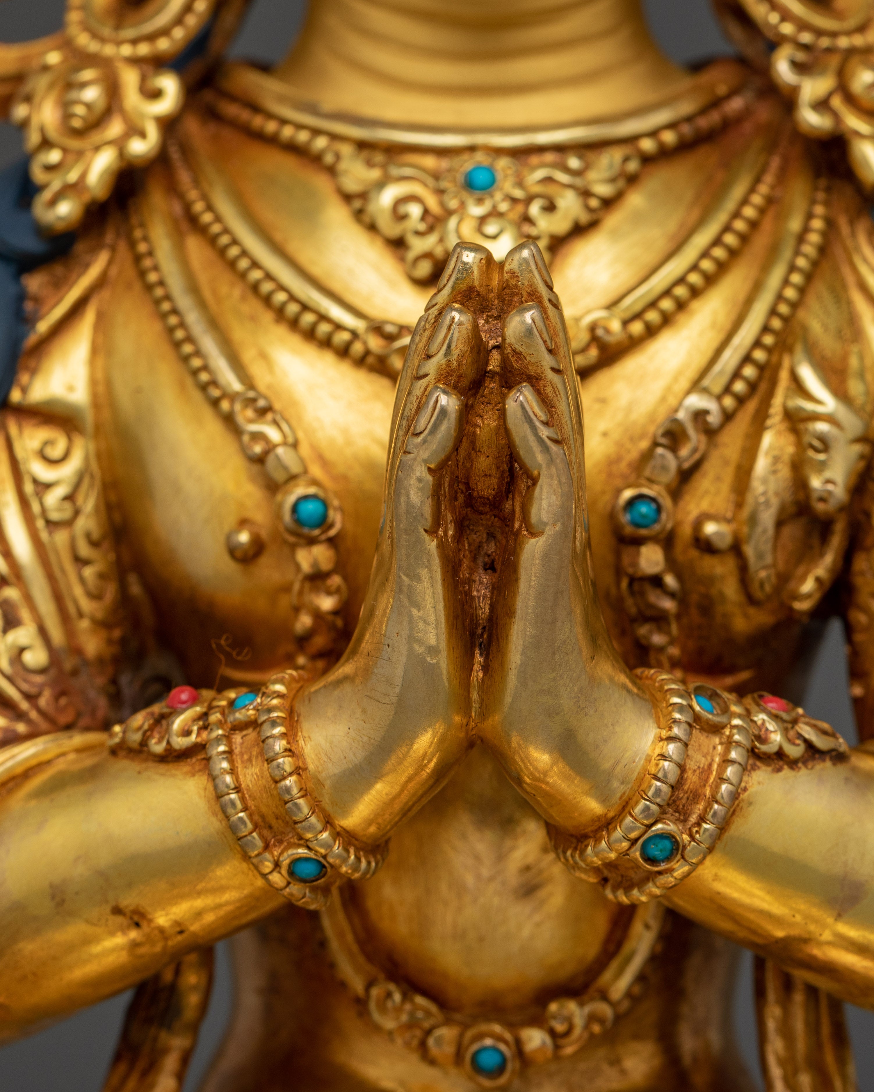Gold Gilded Copper Avalokiteshvara Sculpture | Four-Armed Compassion Deity