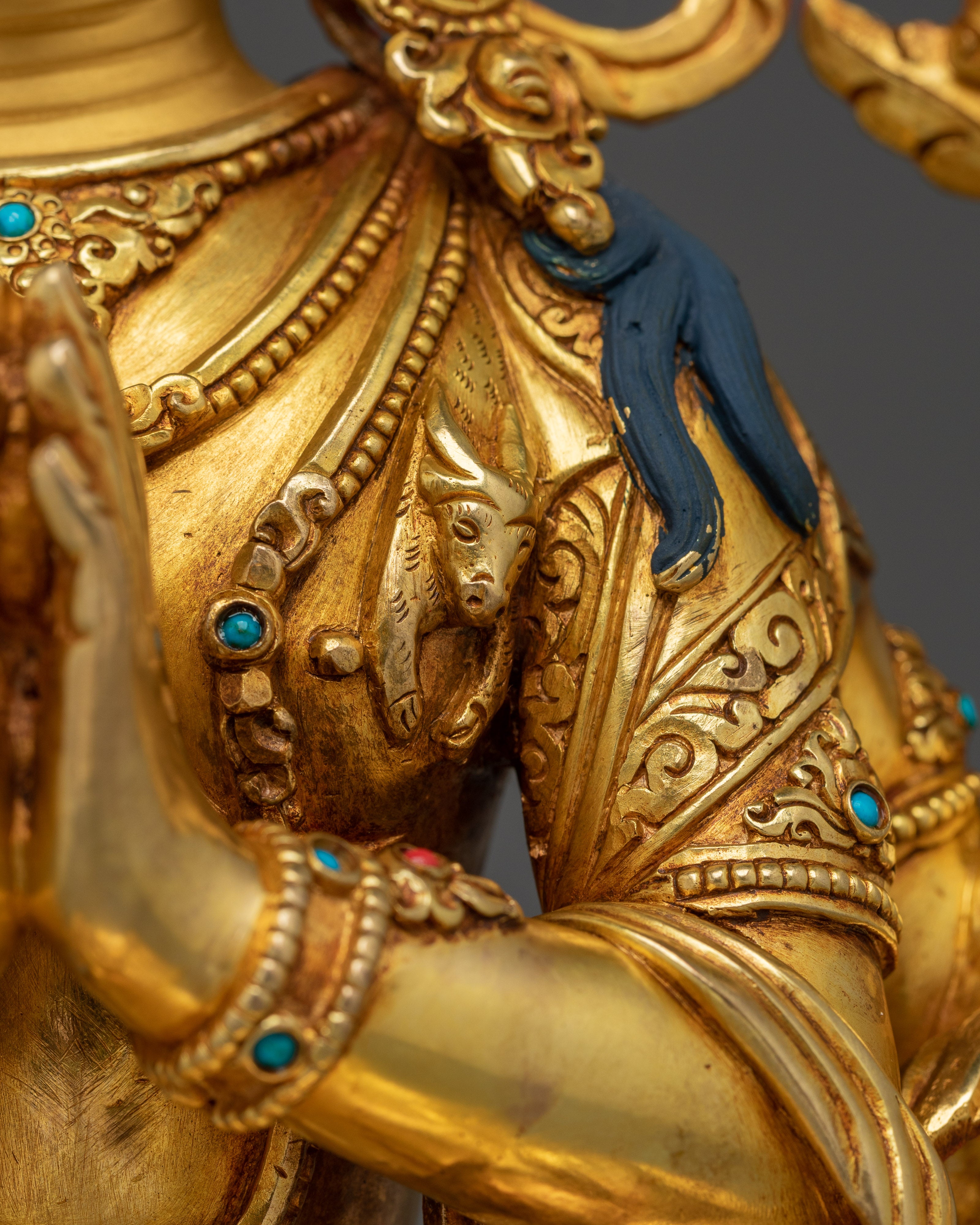 Gold Gilded Copper Avalokiteshvara Sculpture | Four-Armed Compassion Deity