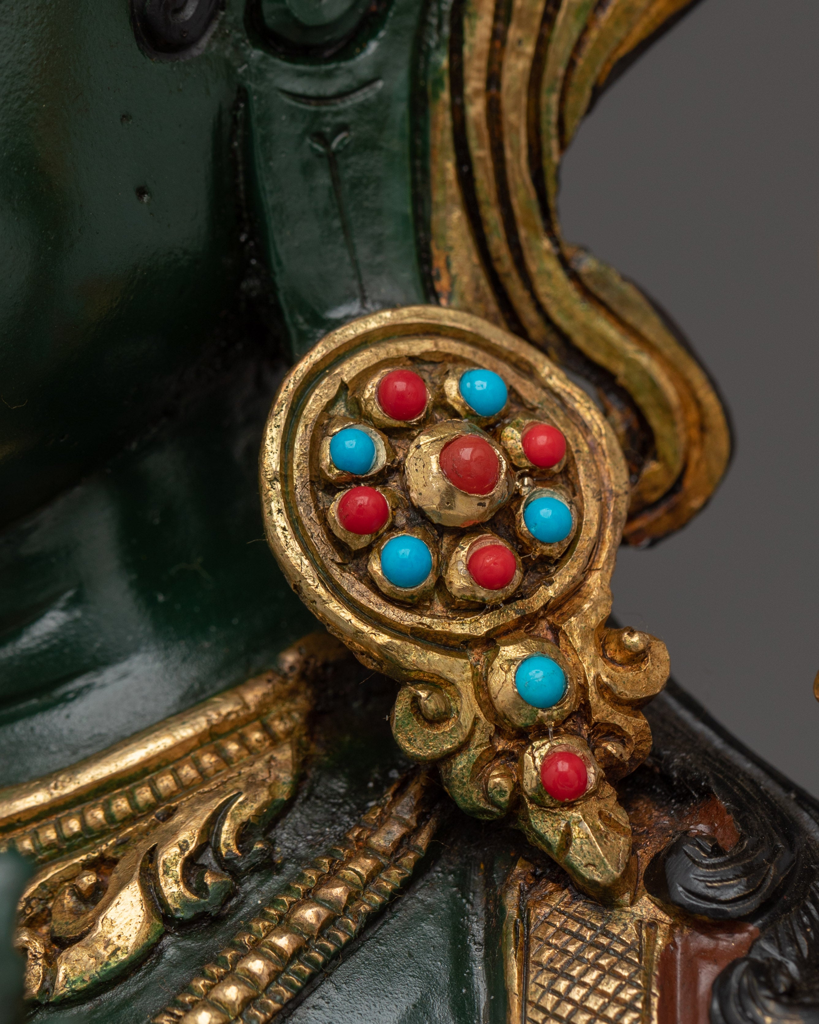 Green Tara Gold Gilded Copper Sculpture | Tibetan Goddess of Compassion for Altar