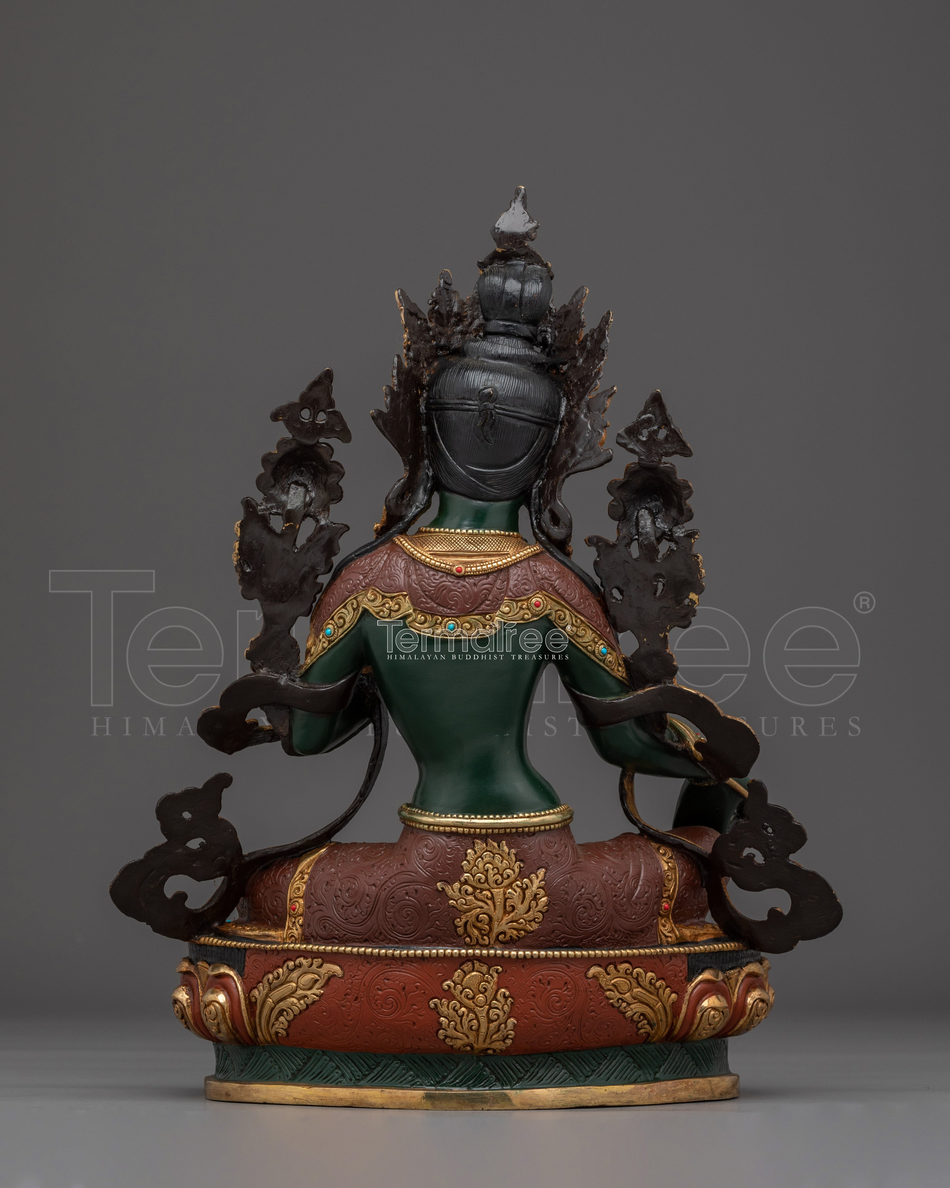 Green Tara Gold Gilded Copper Sculpture | Tibetan Goddess of Compassion